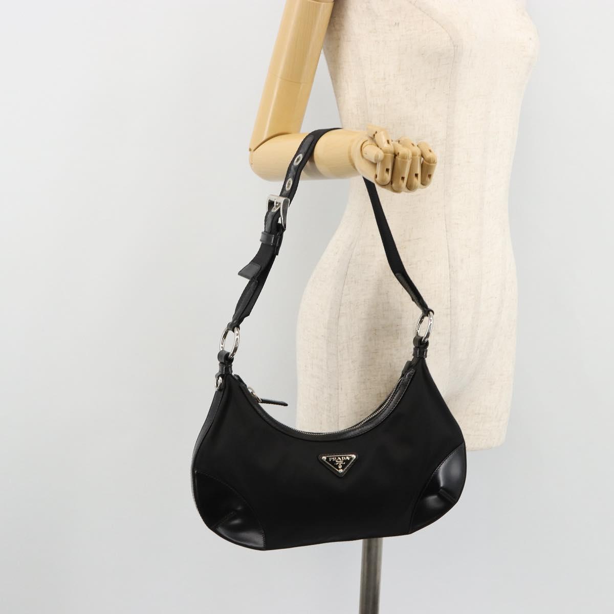 PRADA Shoulder Bag Nylon Black Silver Auth yk20451SAM