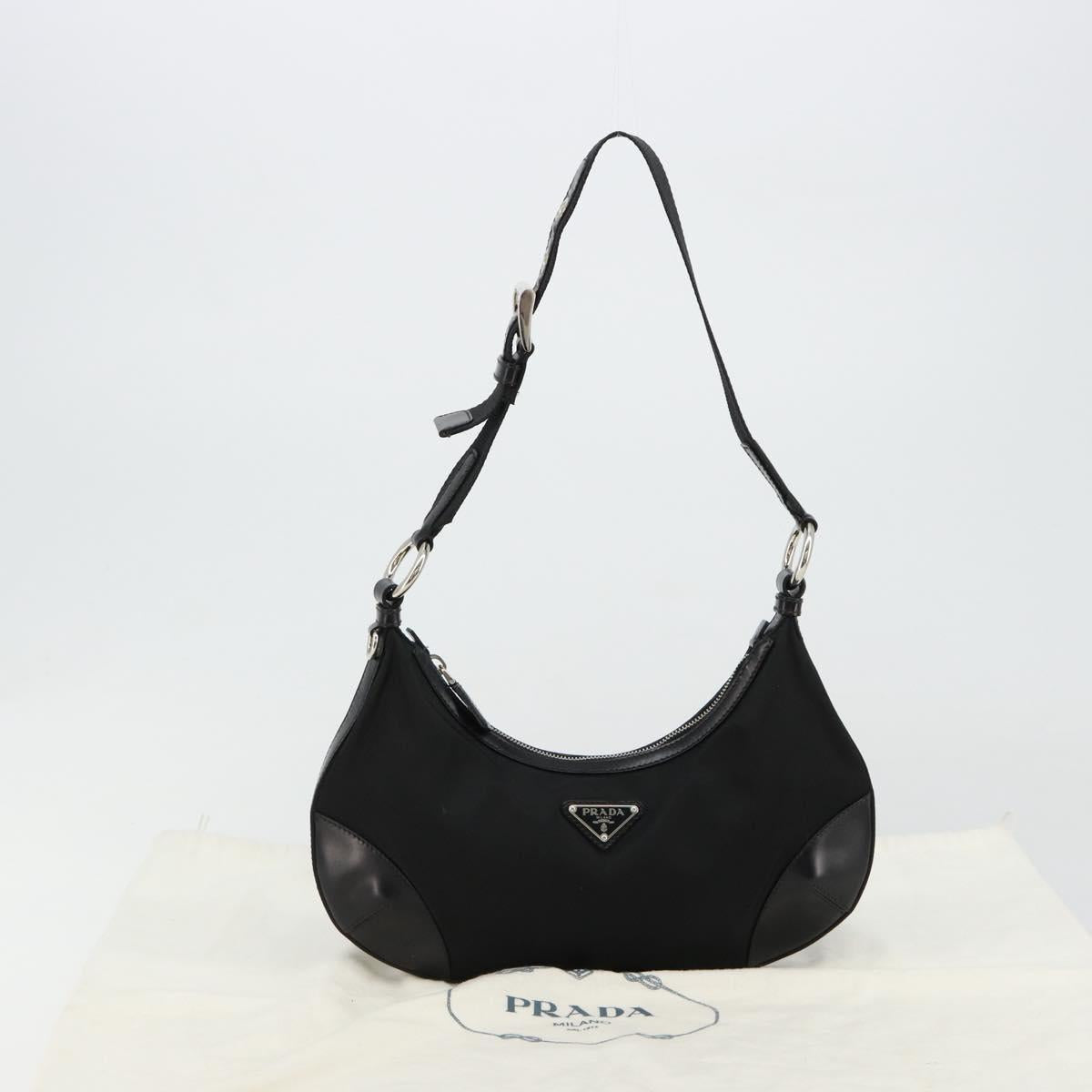 PRADA Shoulder Bag Nylon Black Silver Auth yk20451SAM