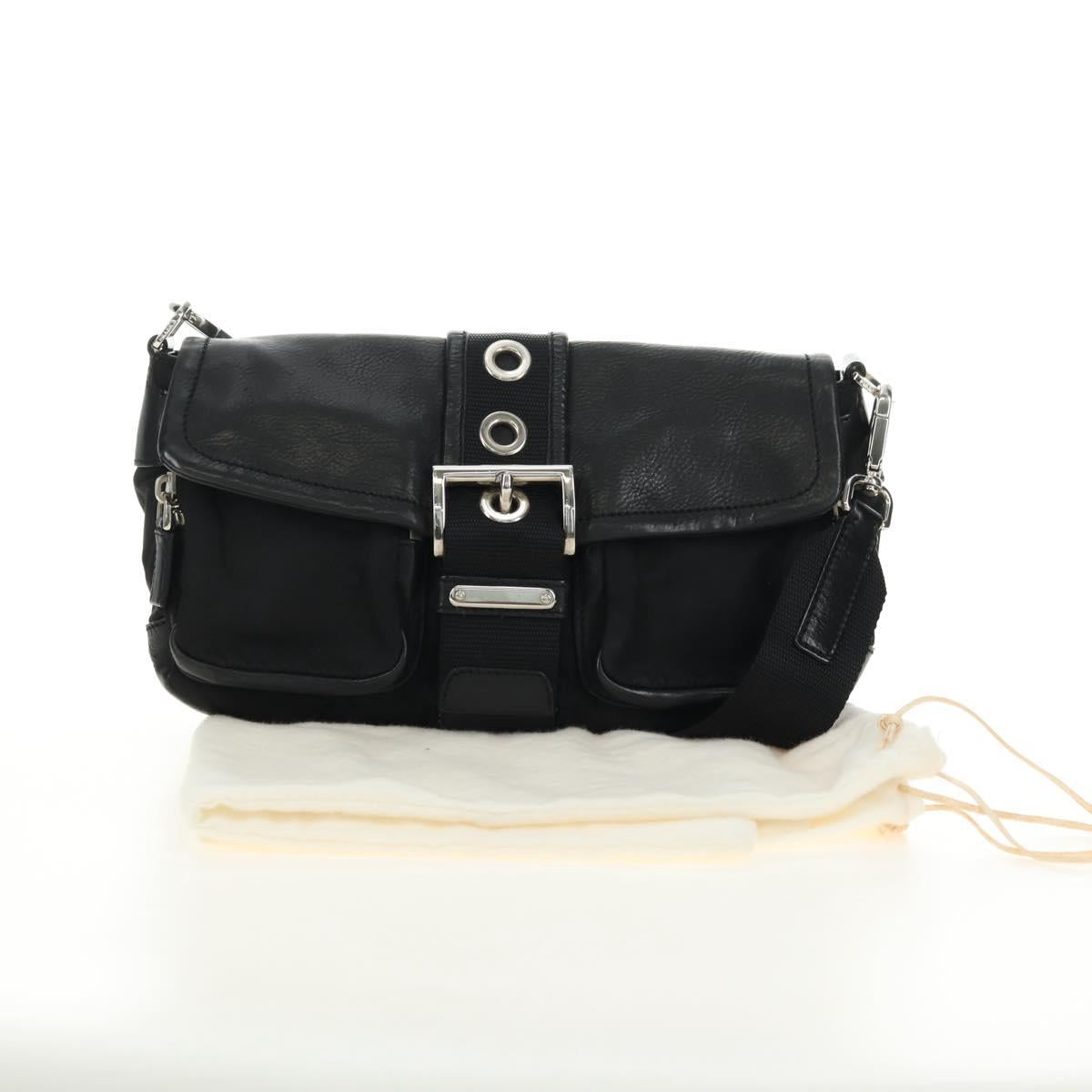 PRADA Shoulder Bag Nylon Black Silver Auth yk20454SAV