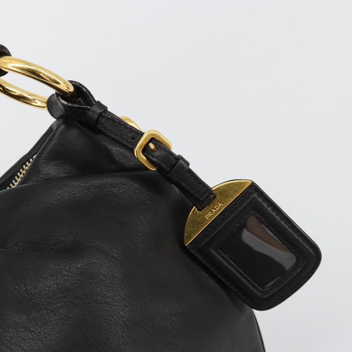 PRADA Shoulder Bag Leather Black Gold Auth yk20456SAM