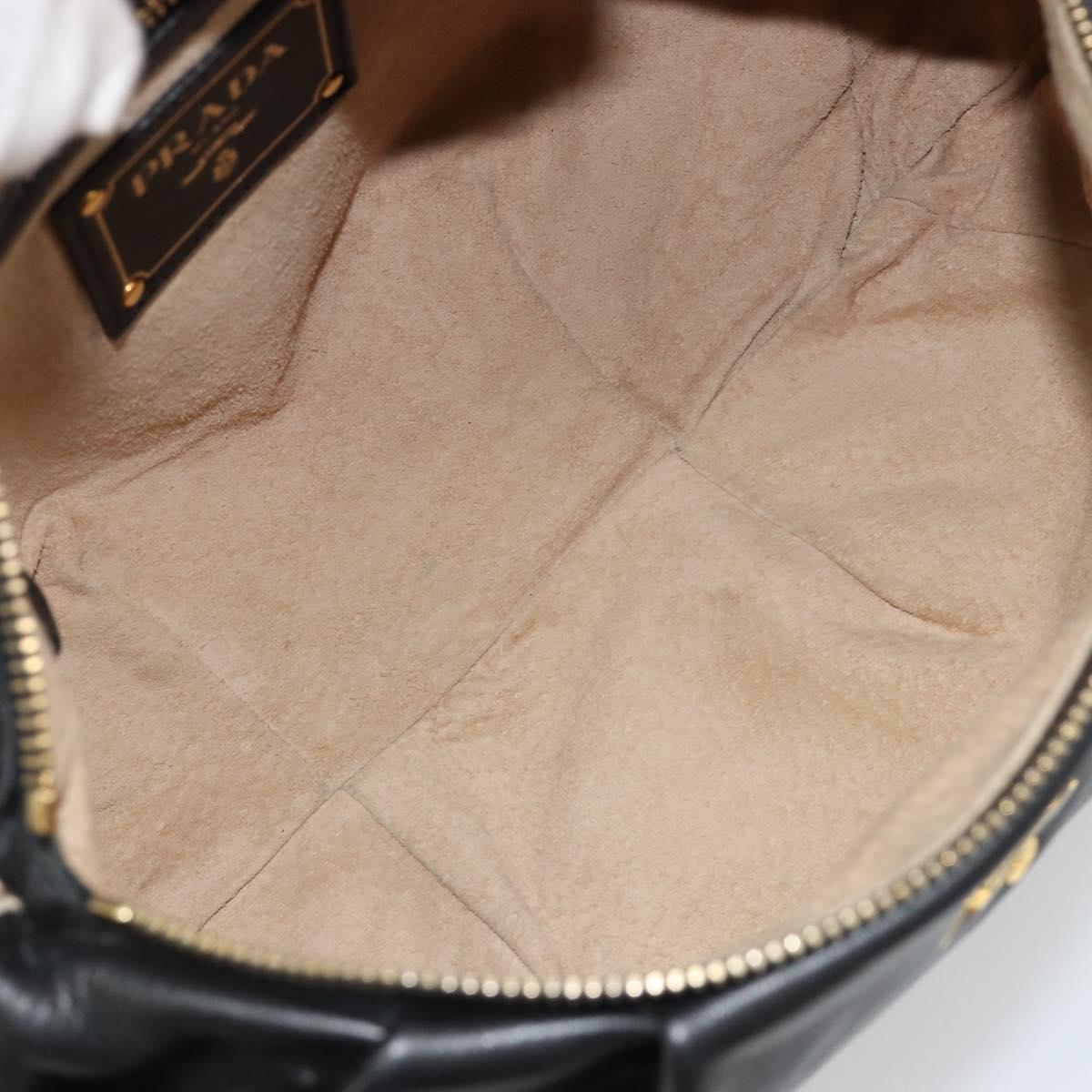PRADA Shoulder Bag Leather Black Gold Auth yk20456SAM