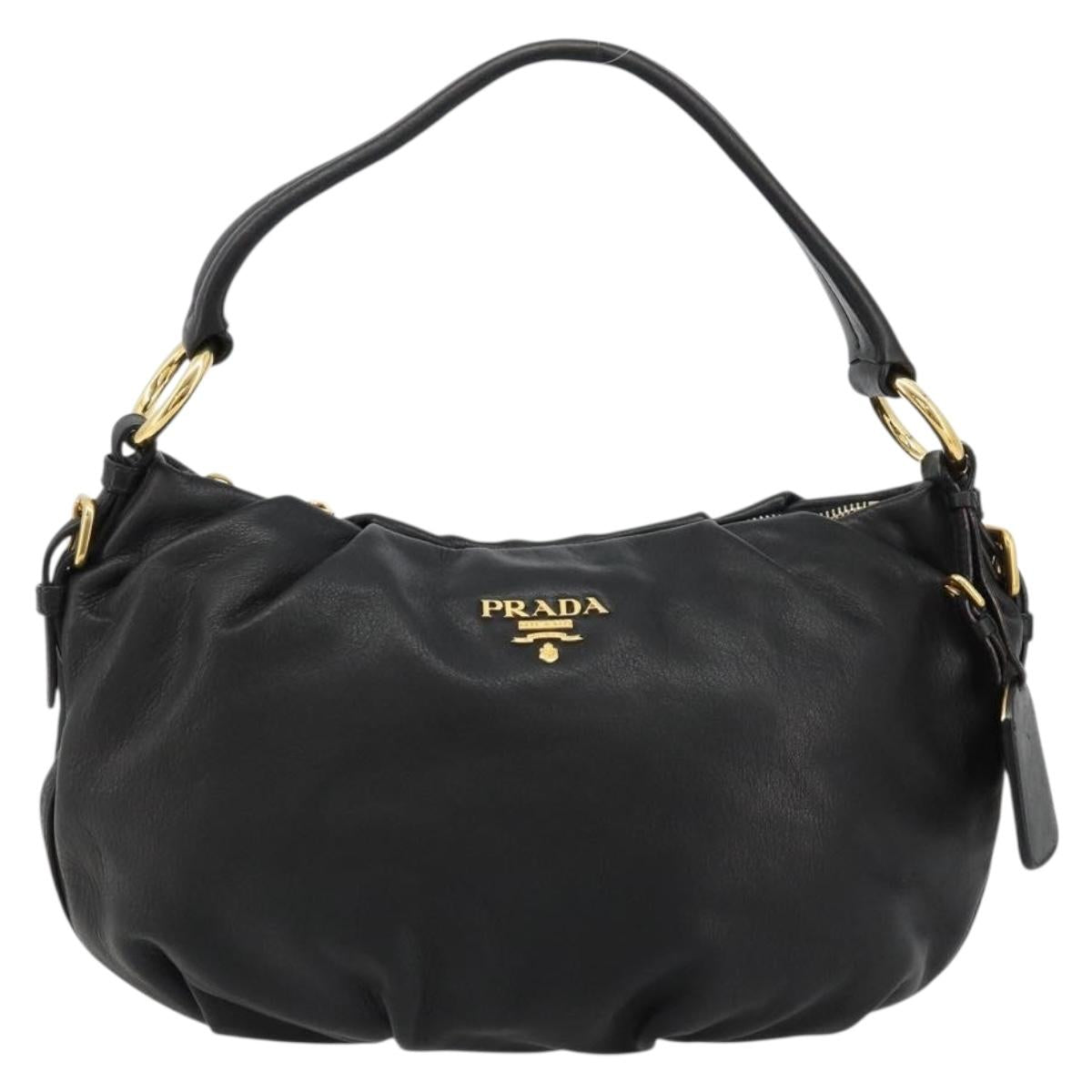 PRADA Shoulder Bag Leather Black Gold Auth yk20456SAM