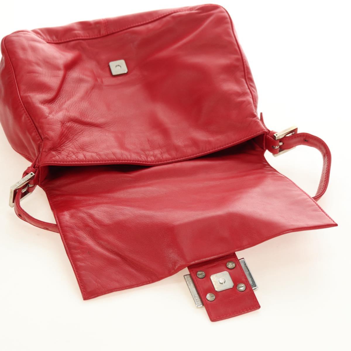 FENDI Mamma Baguette Shoulder Bag Leather Red Silver Auth yk20460SAM