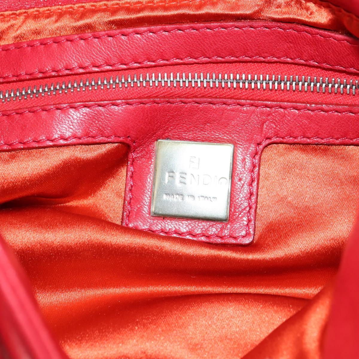FENDI Mamma Baguette Shoulder Bag Leather Red Silver Auth yk20460SAM