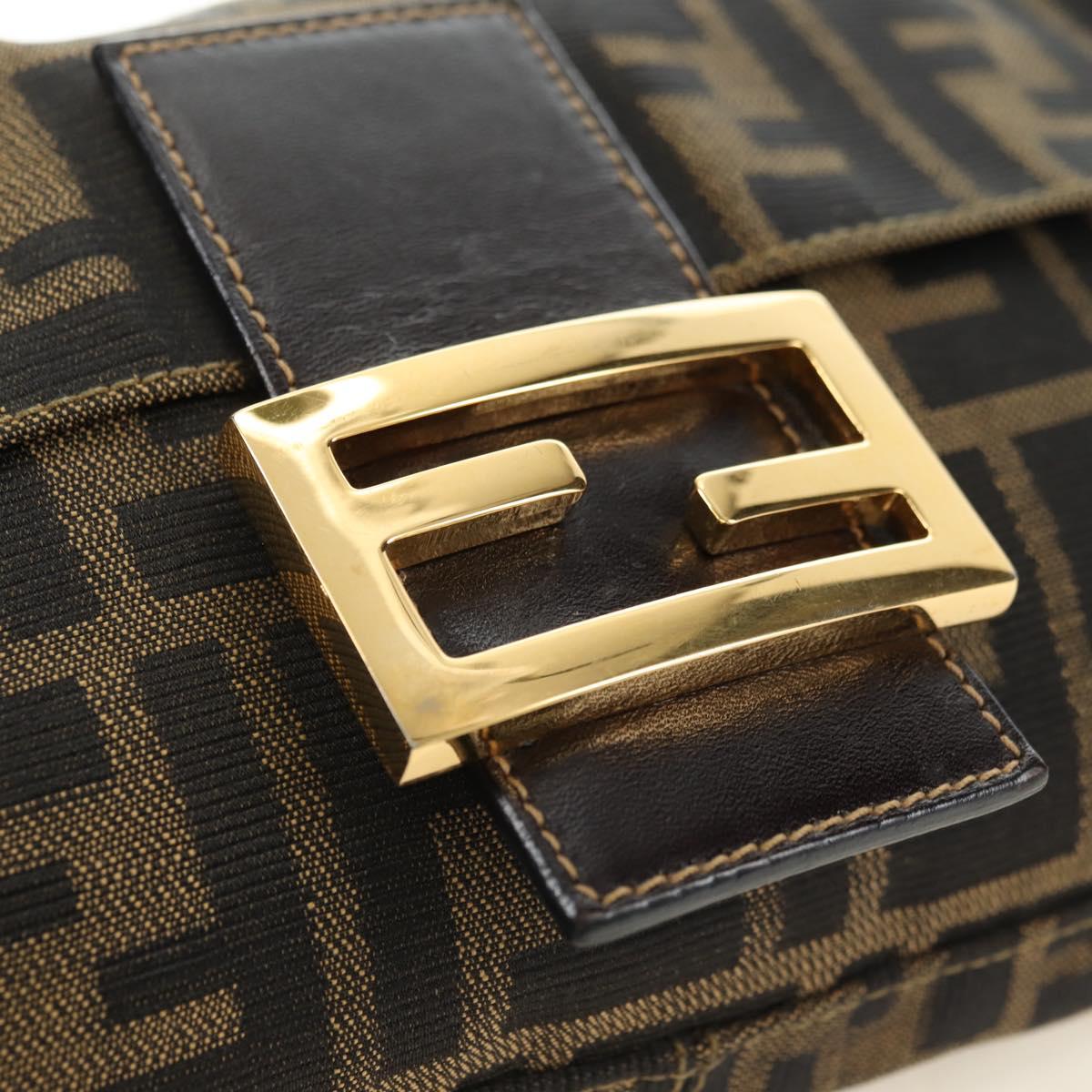 FENDI Zucca Canvas Mamma Baguette Shoulder Bag Black Brown Auth yk20463SM