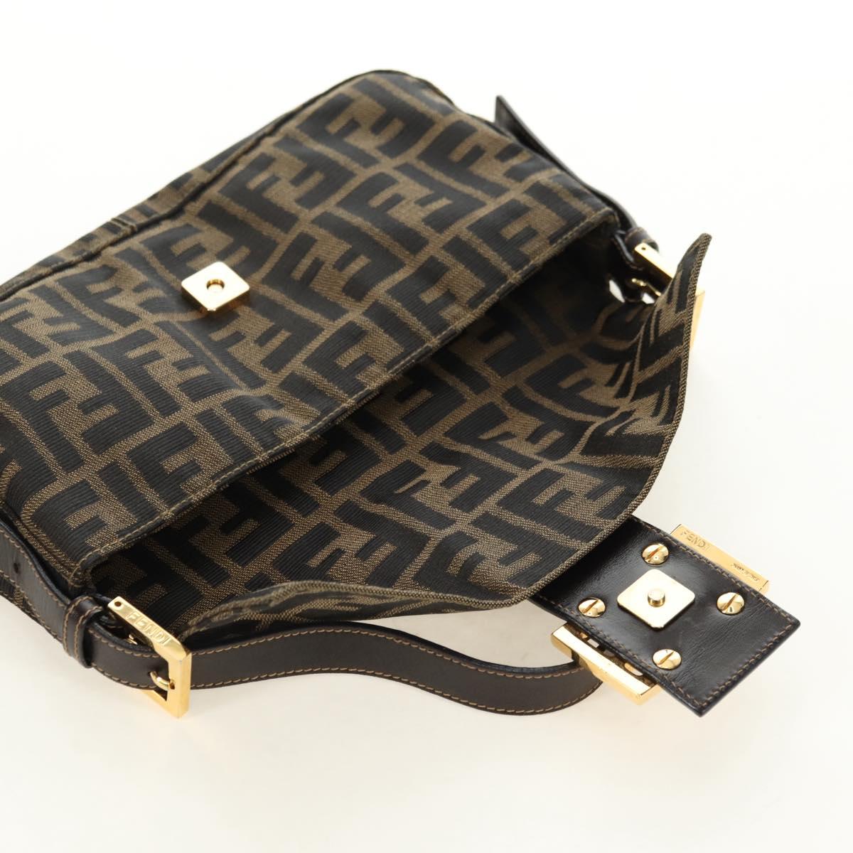 FENDI Zucca Canvas Mamma Baguette Shoulder Bag Black Brown Auth yk20463SM