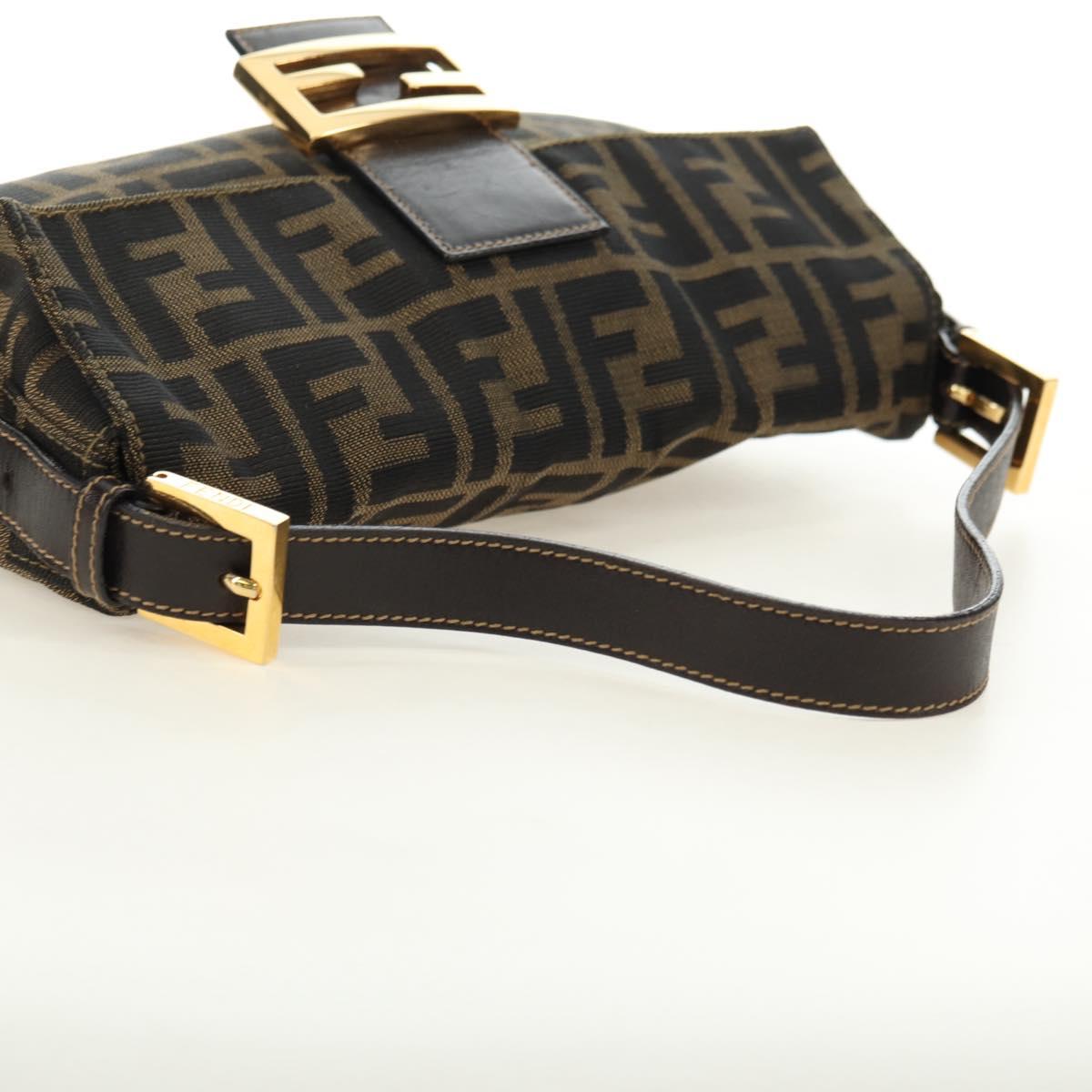 FENDI Zucca Canvas Mamma Baguette Shoulder Bag Black Brown Auth yk20463SM