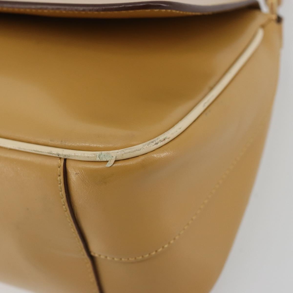 PRADA Shoulder Bag Leather Beige Gold Auth yk20464