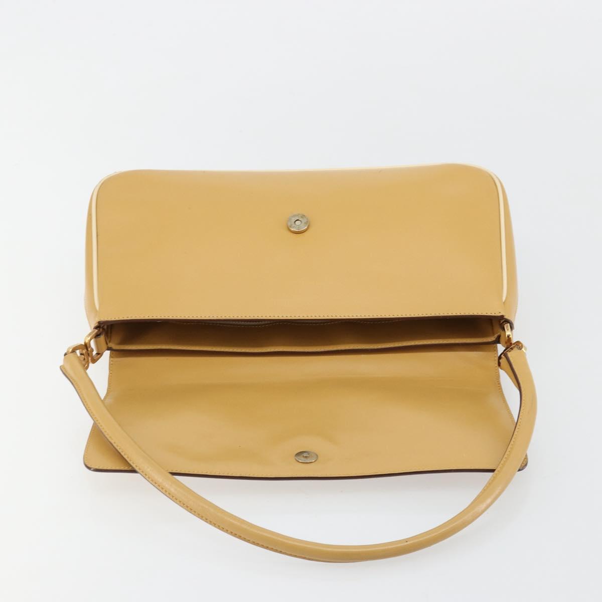 PRADA Shoulder Bag Leather Beige Gold Auth yk20464