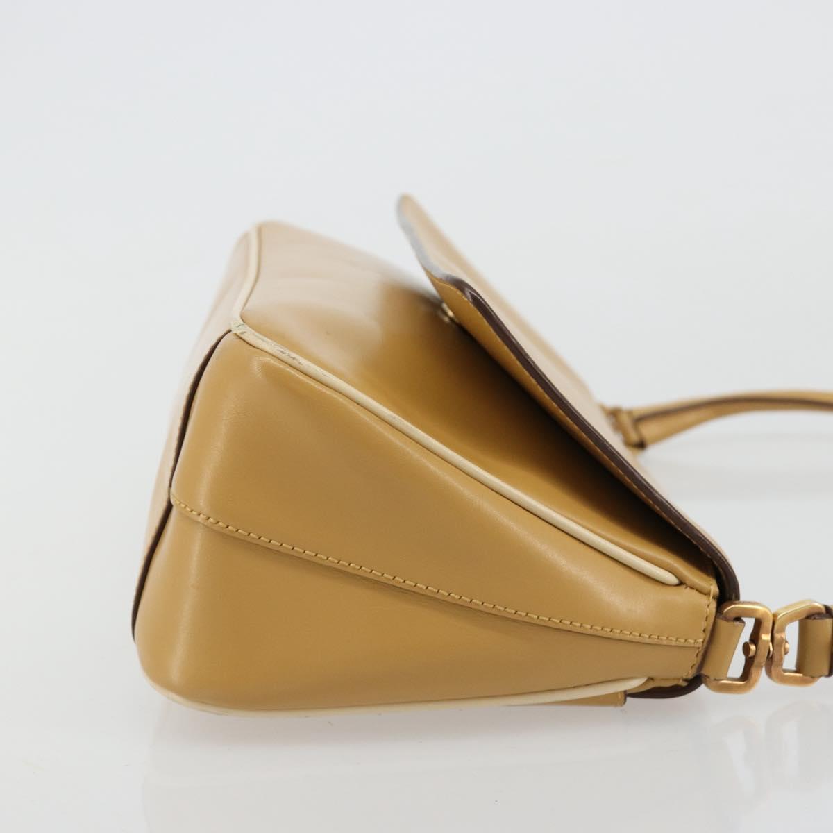PRADA Shoulder Bag Leather Beige Gold Auth yk20464
