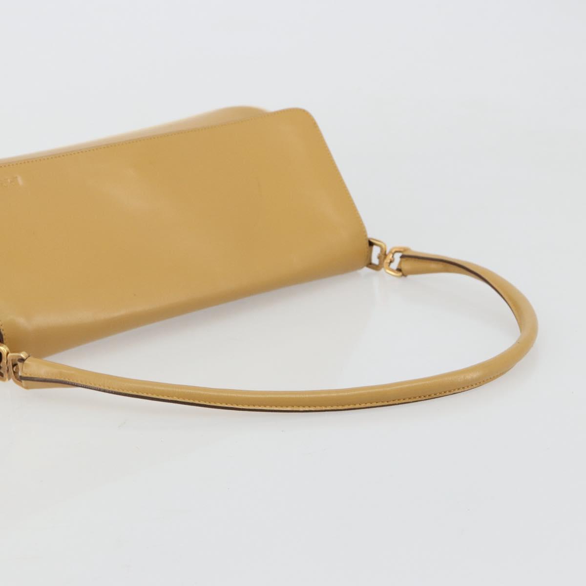 PRADA Shoulder Bag Leather Beige Gold Auth yk20464