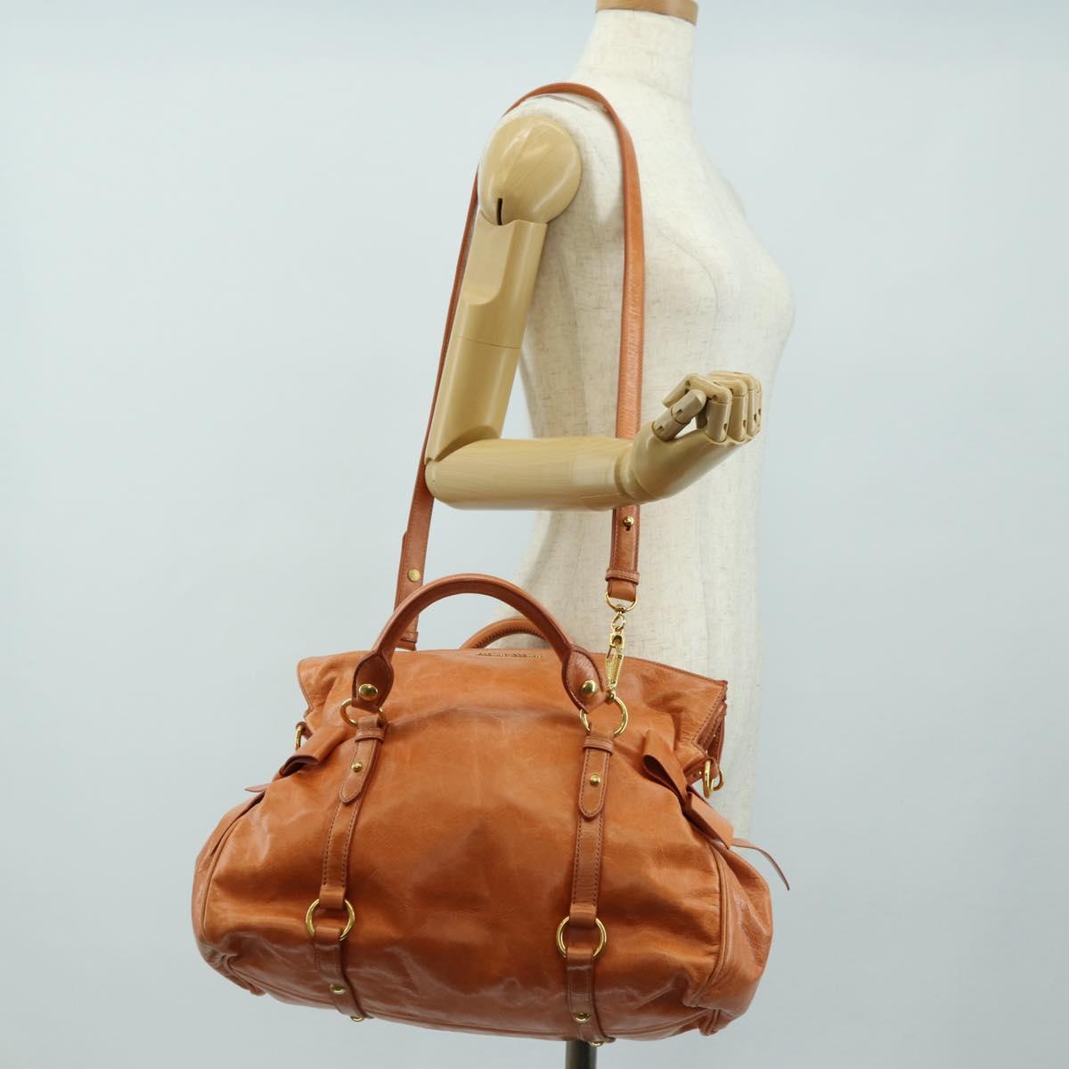 Miu Miu Hand Bag Leather 2way Orange Gold Auth yk20466SAM