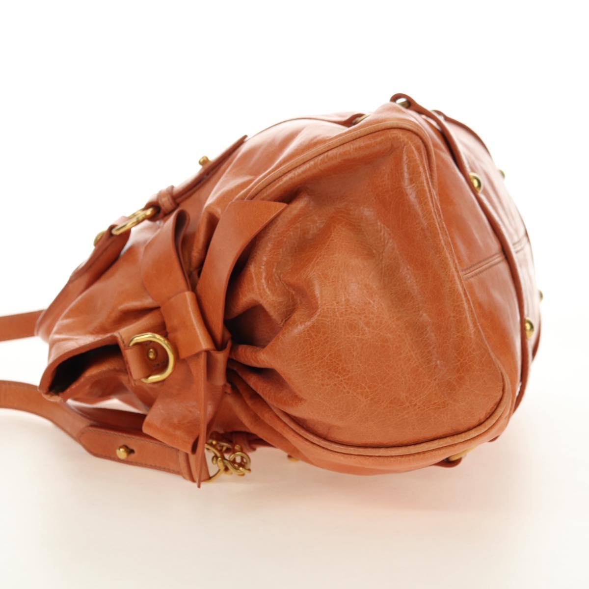 Miu Miu Hand Bag Leather 2way Orange Gold Auth yk20466SAM