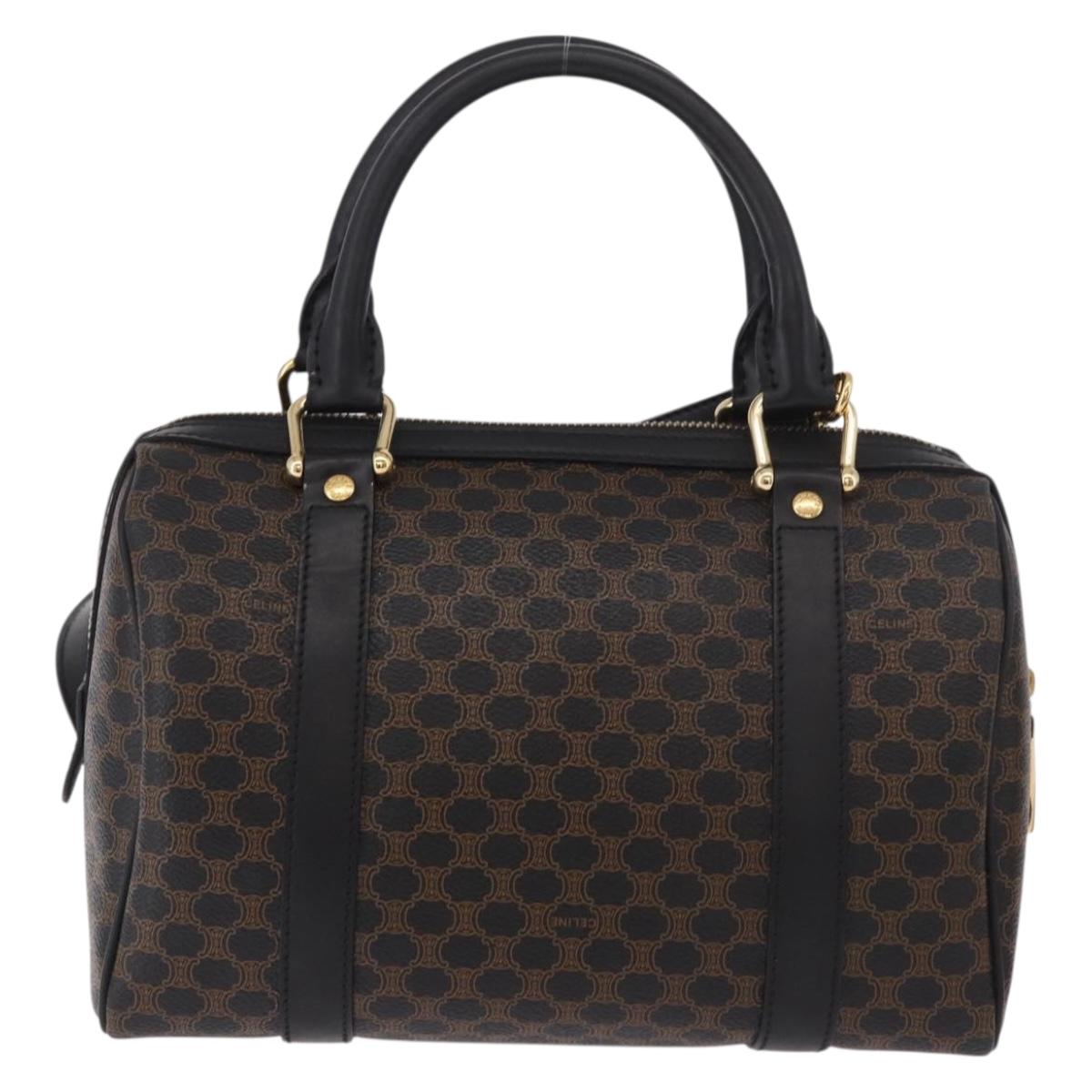 CELINE Macadam Canvas Hand Bag PVC Leather 2way Black Gold Auth yk20468SAV