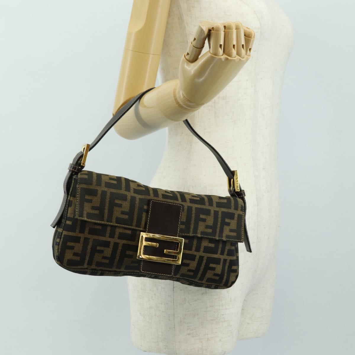 FENDI Zucca Canvas Mamma Baguette Shoulder Bag Black Brown Auth yk20469SM