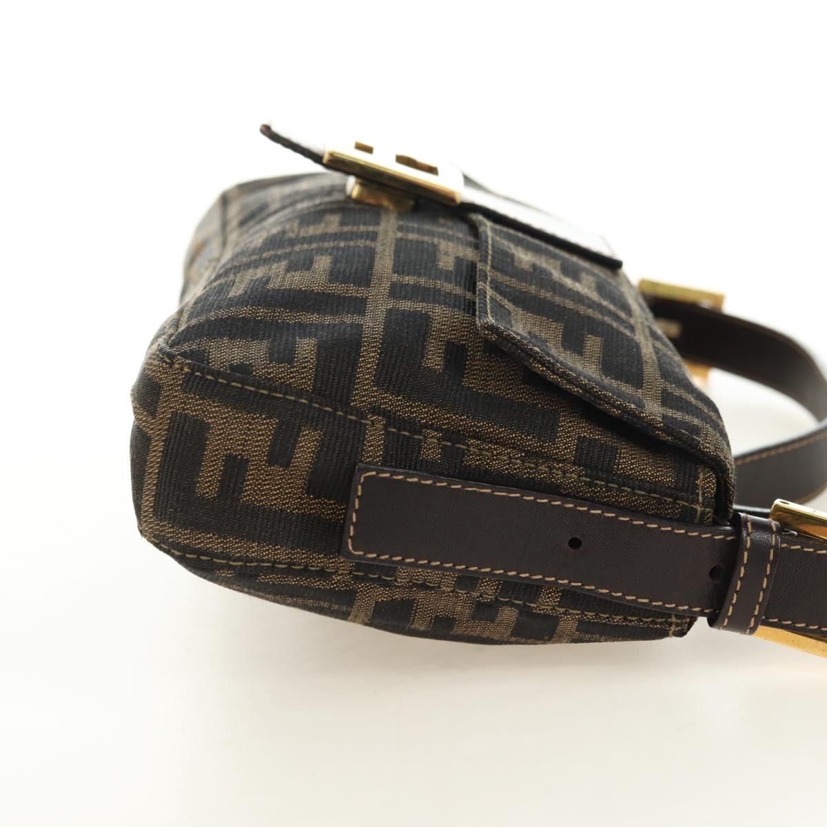 FENDI Zucca Canvas Mamma Baguette Shoulder Bag Black Brown Auth yk20469SM