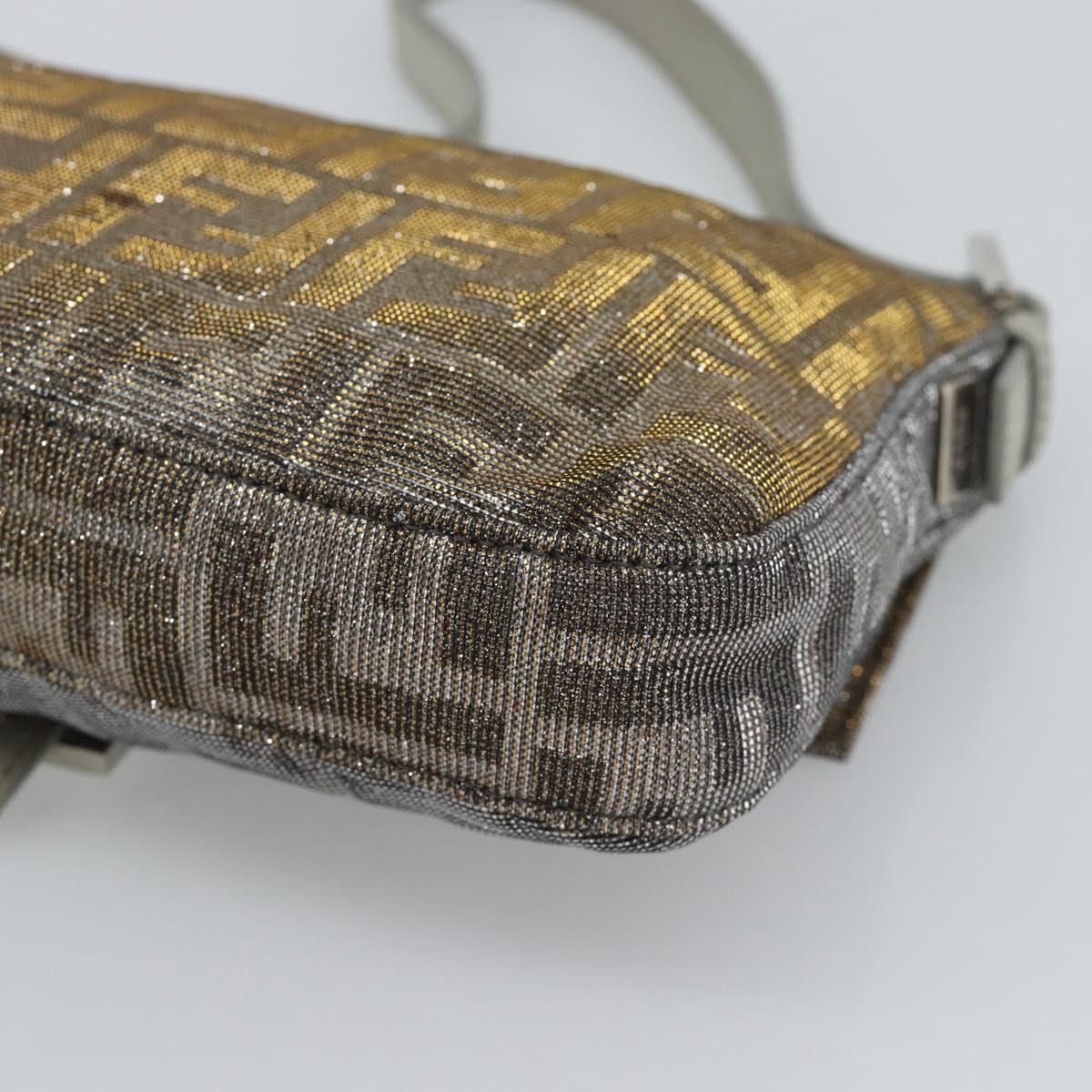 FENDI Zucca Canvas Rhinestone Mamma Baguette Shoulder Bag Silver Auth yk20474SM