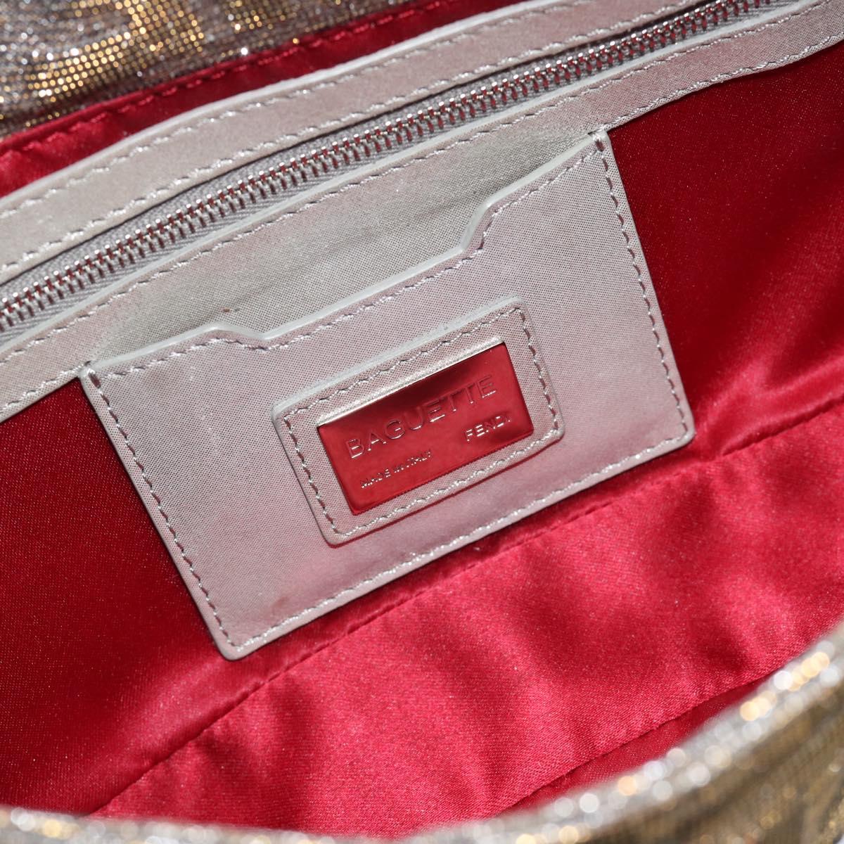 FENDI Zucca Canvas Rhinestone Mamma Baguette Shoulder Bag Silver Auth yk20474SM