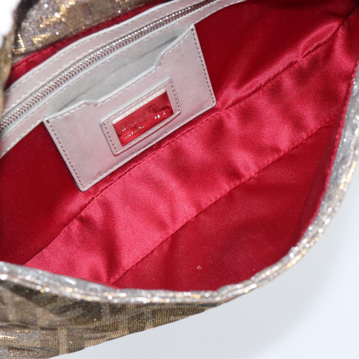 FENDI Zucca Canvas Rhinestone Mamma Baguette Shoulder Bag Silver Auth yk20474SM