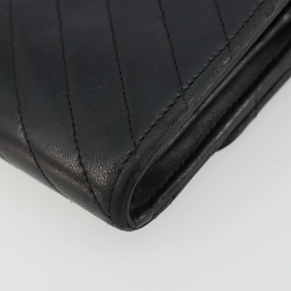 CHANEL V Stitch Long Wallet Lamb Skin Black Gold CC Auth yk20483
