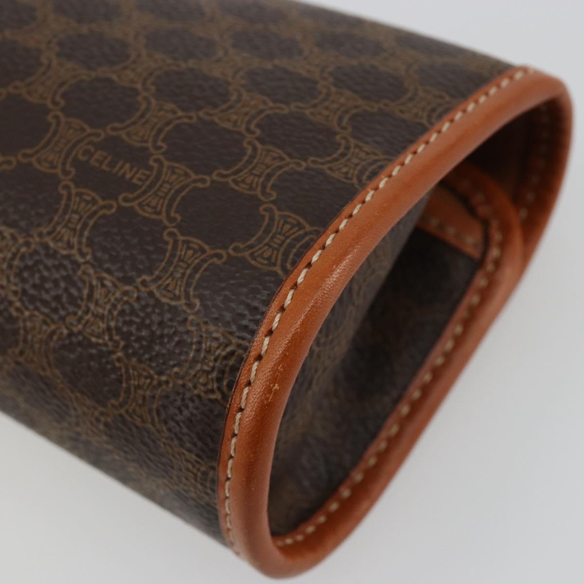 CELINE Macadam Canvas Pouch PVC Leather Black Gold Auth yk20484