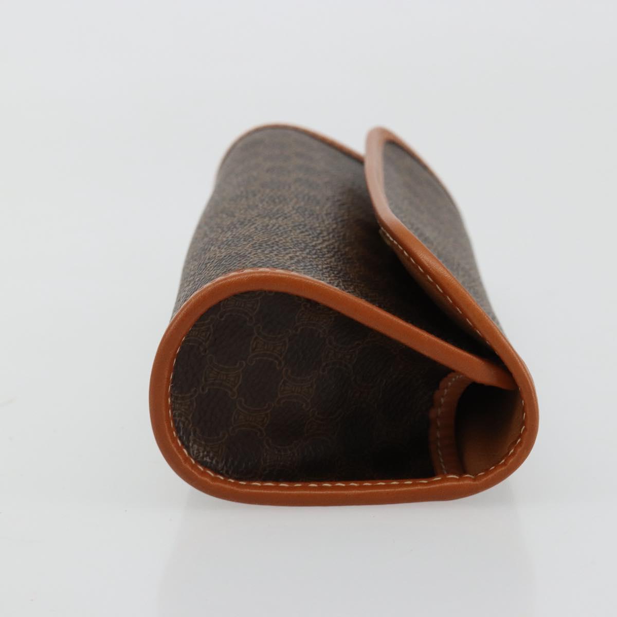 CELINE Macadam Canvas Pouch PVC Leather Black Gold Auth yk20484