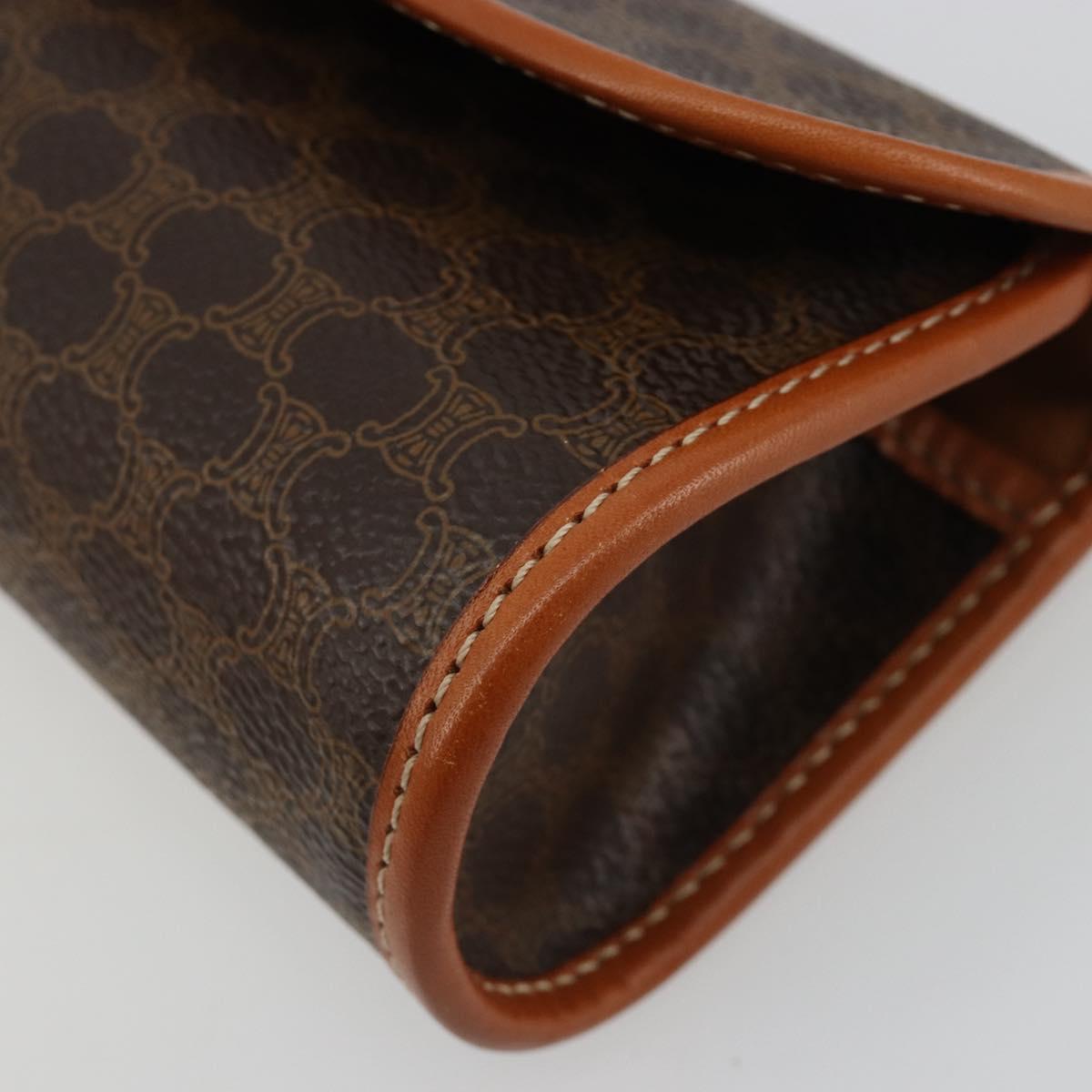 CELINE Macadam Canvas Pouch PVC Leather Black Gold Auth yk20484