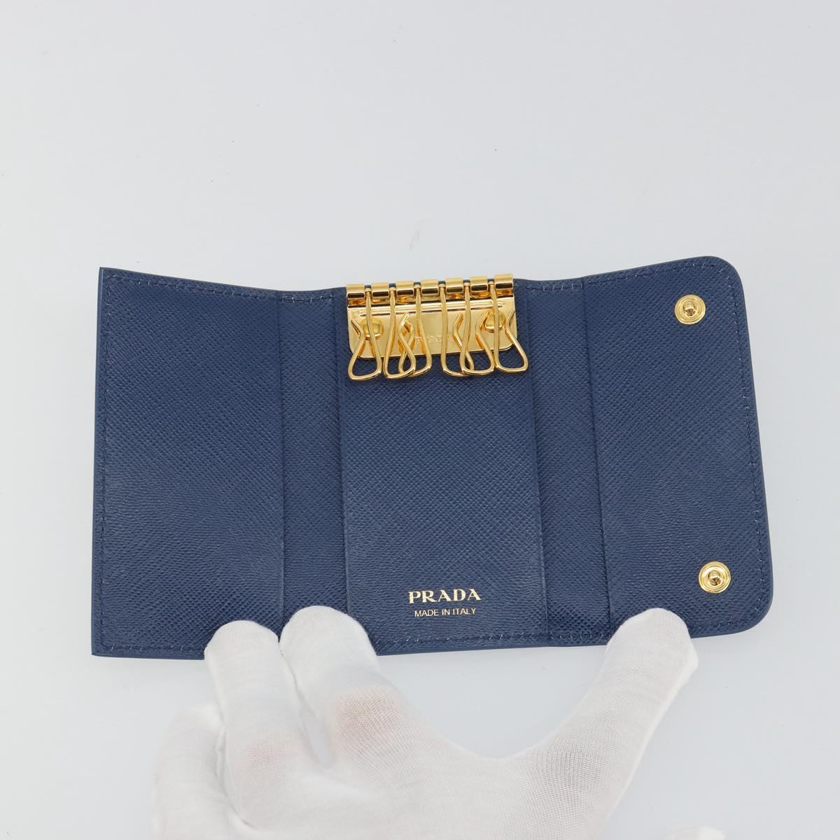 PRADA Key Case Safiano leather Blue Auth yk20485M