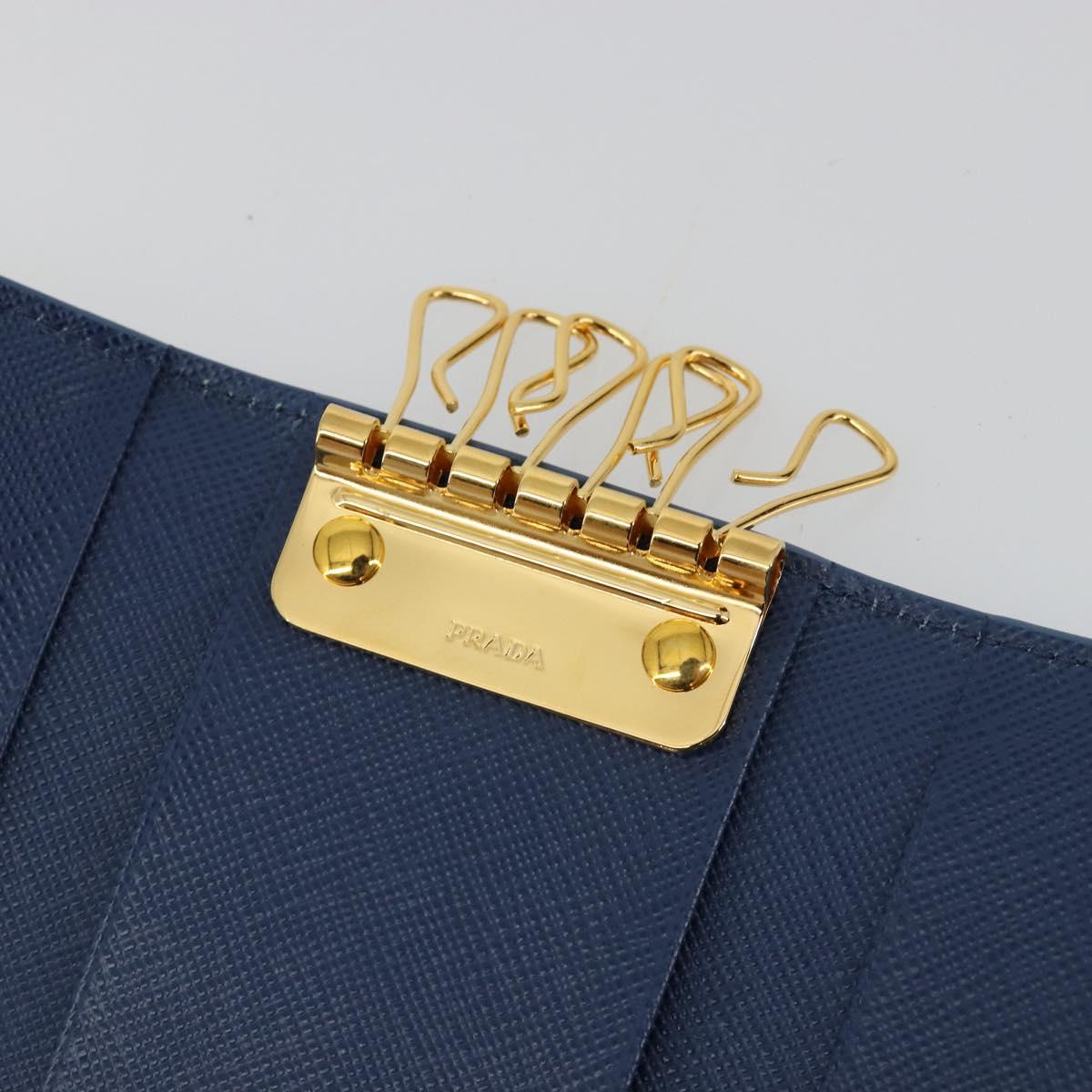 PRADA Key Case Safiano leather Blue Auth yk20485M