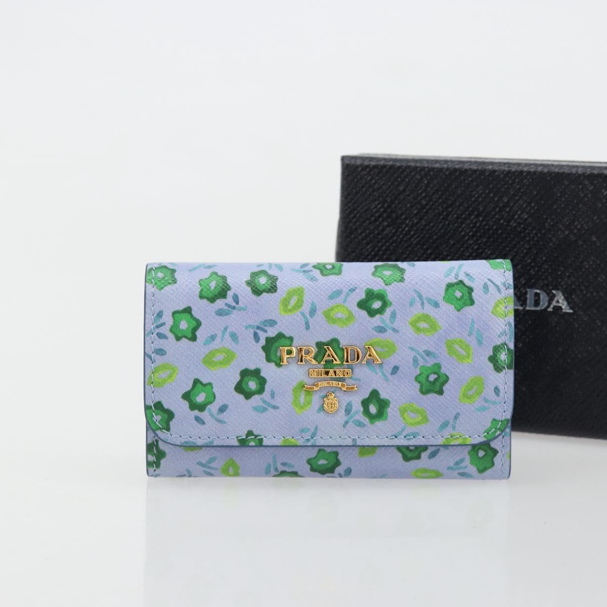 PRADA Key Case Safiano leather Blue Auth yk20485M