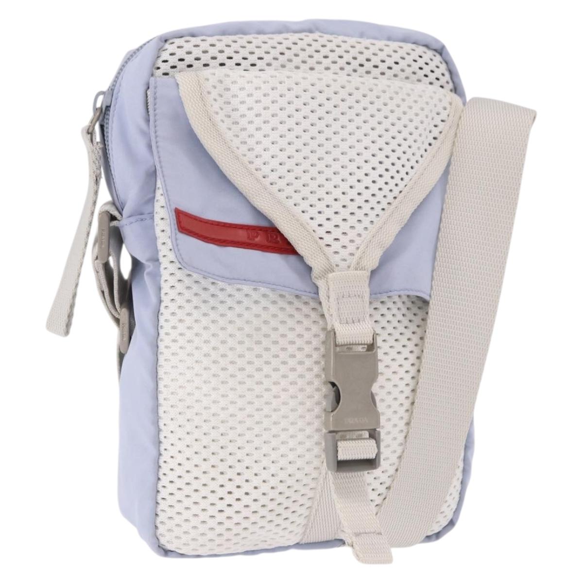 PRADA Sports Line Shoulder Bag Nylon Blue Silver Auth yk20492A