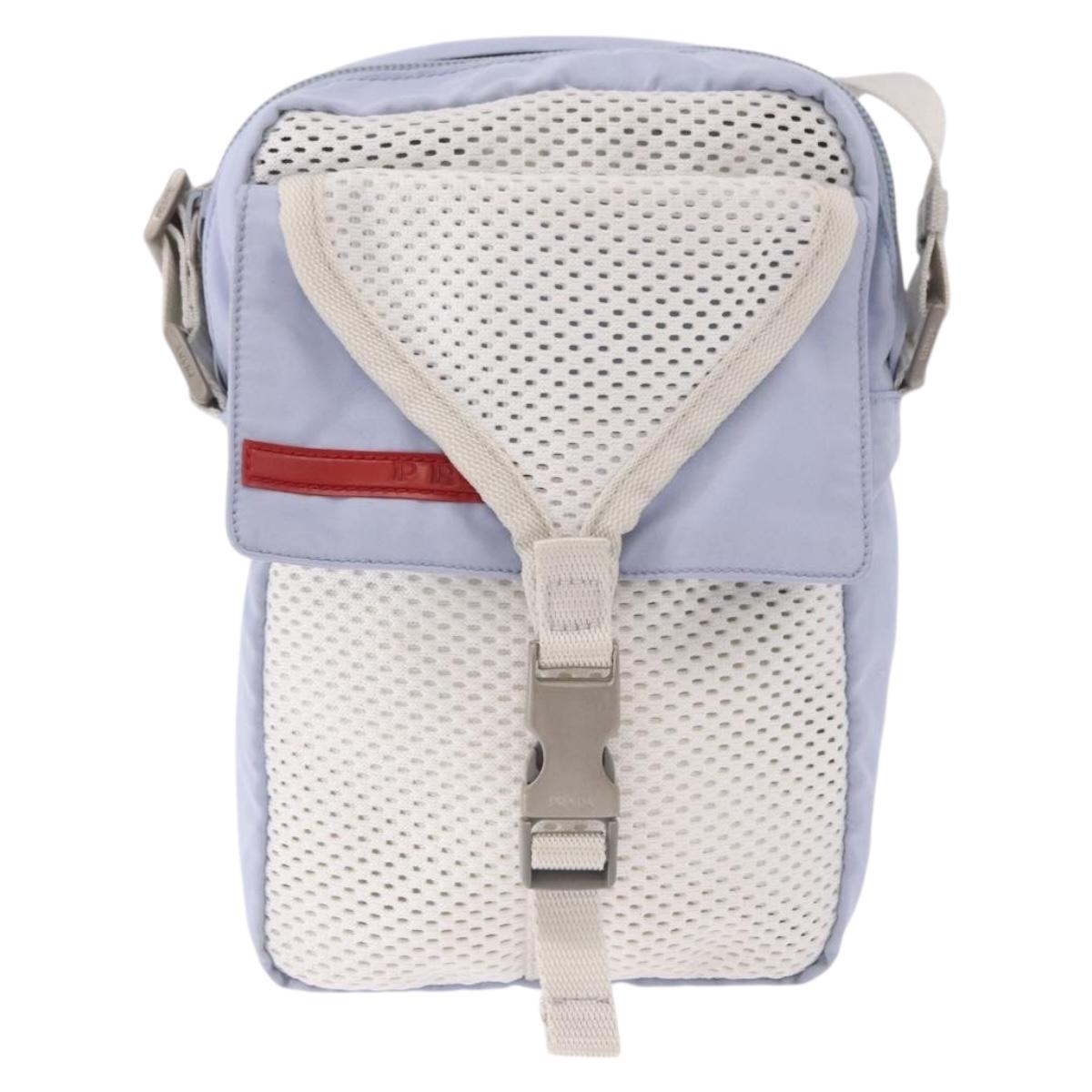 PRADA Sports Line Shoulder Bag Nylon Blue Silver Auth yk20492A
