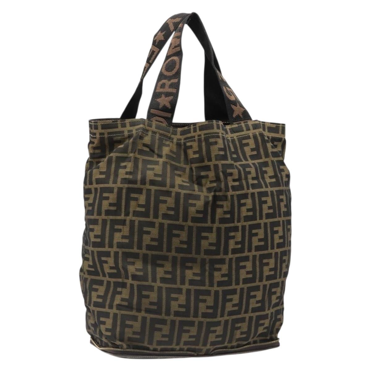 FENDI Zucca Canvas Tote Bag Black Brown gold Auth yk20496A