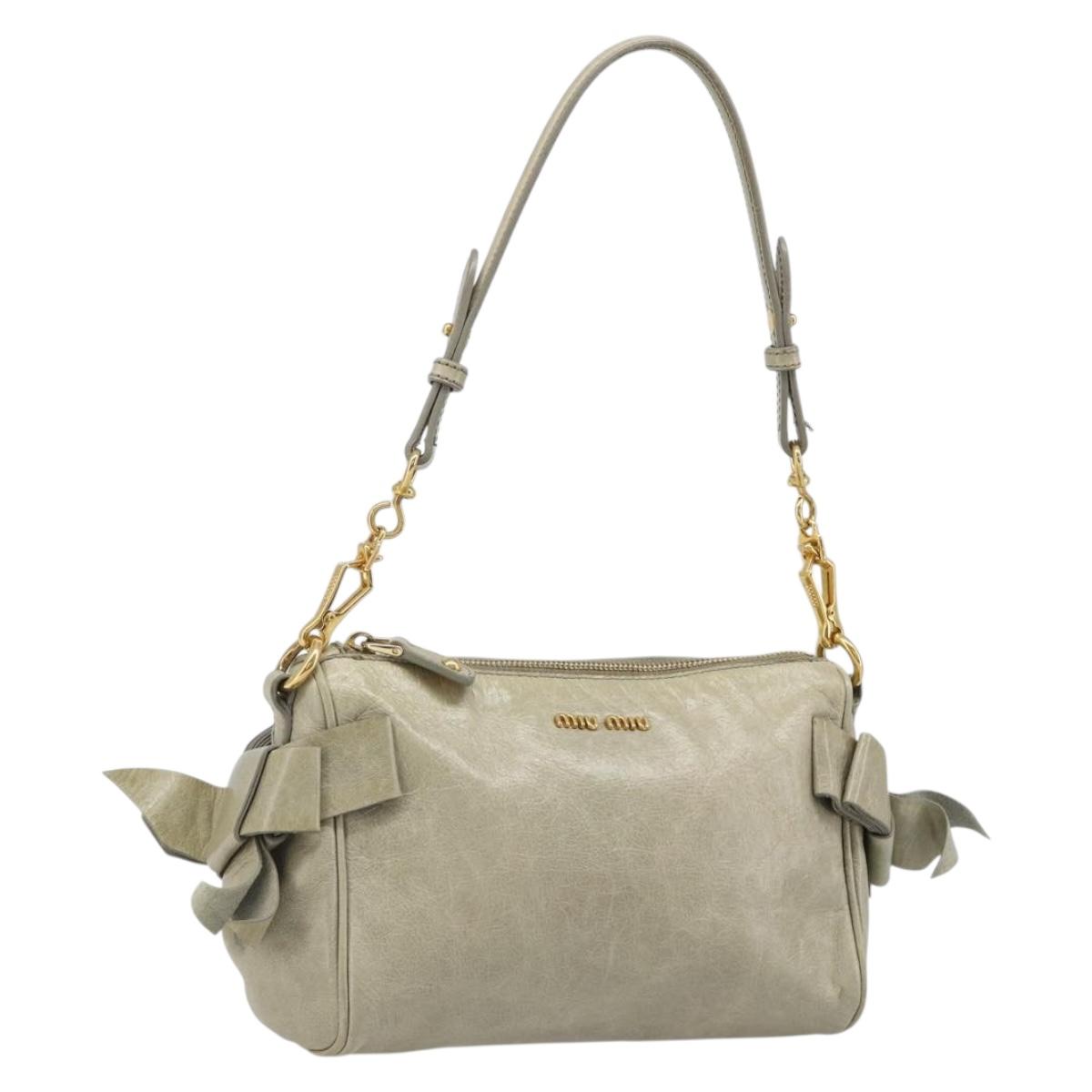 Miu Miu Hand Bag Leather Gray Gold Auth yk20498A