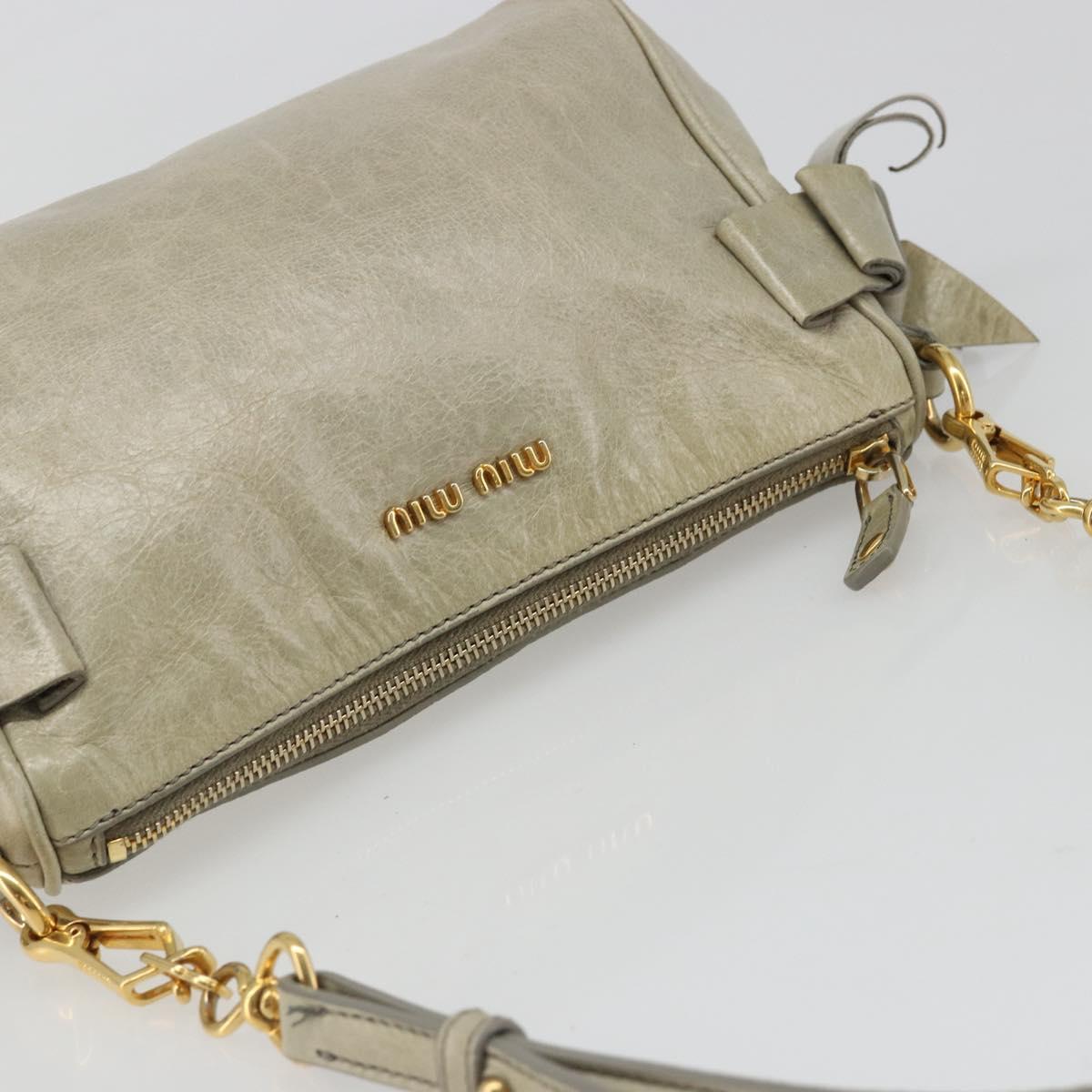 Miu Miu Hand Bag Leather Gray Gold Auth yk20498A