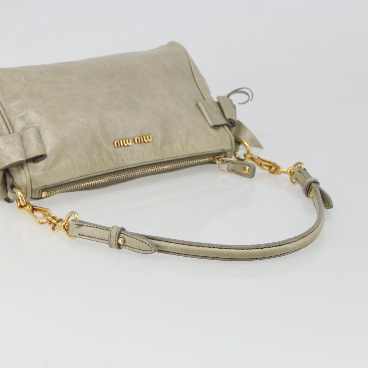 Miu Miu Hand Bag Leather Gray Gold Auth yk20498A