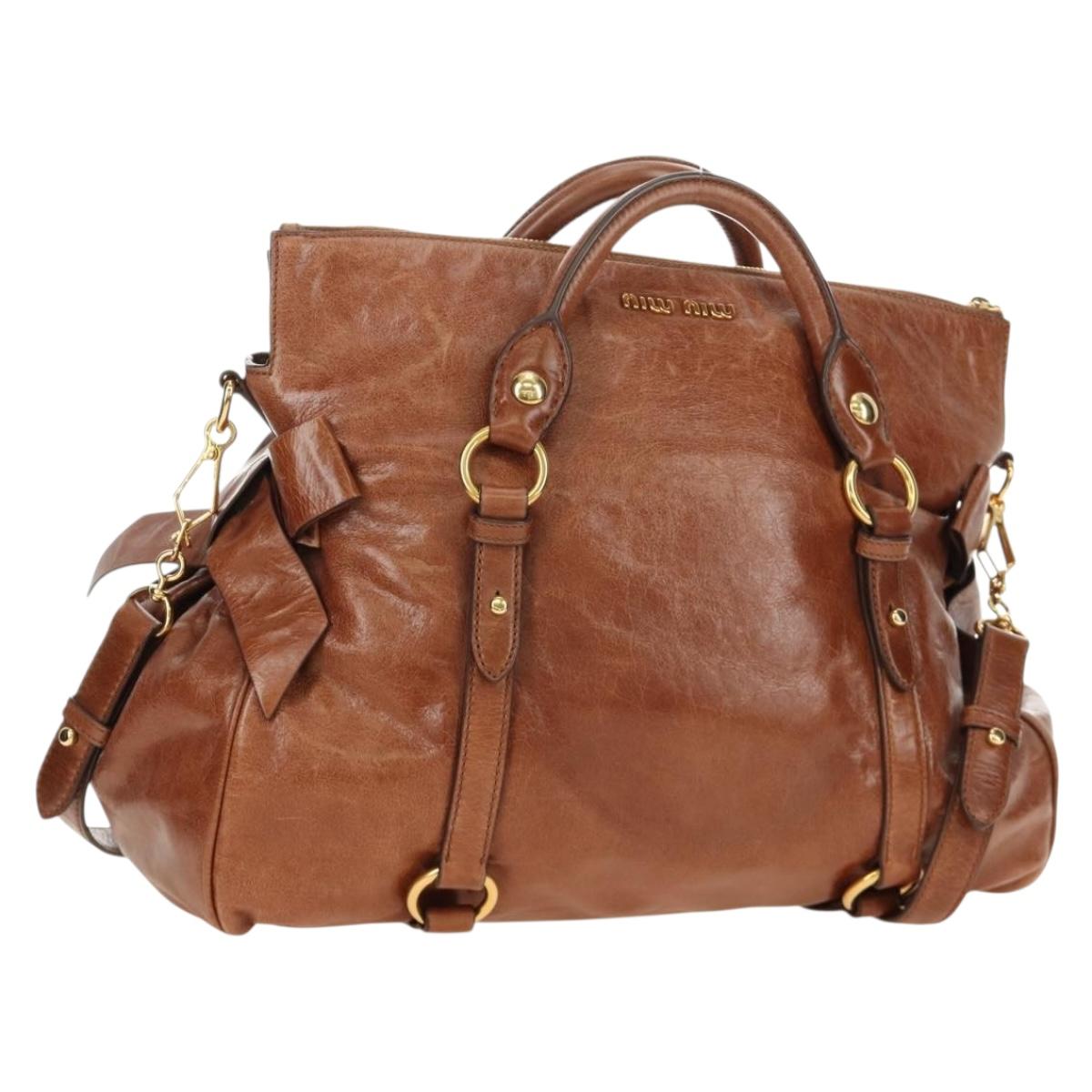 Miu Miu Hand Bag Leather 2way Brown Gold Auth yk20499SAM