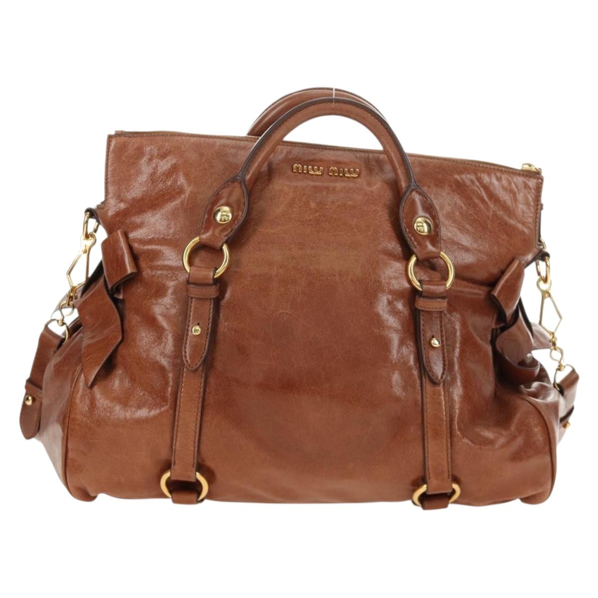 Miu Miu Hand Bag Leather 2way Brown Gold Auth yk20499SAM