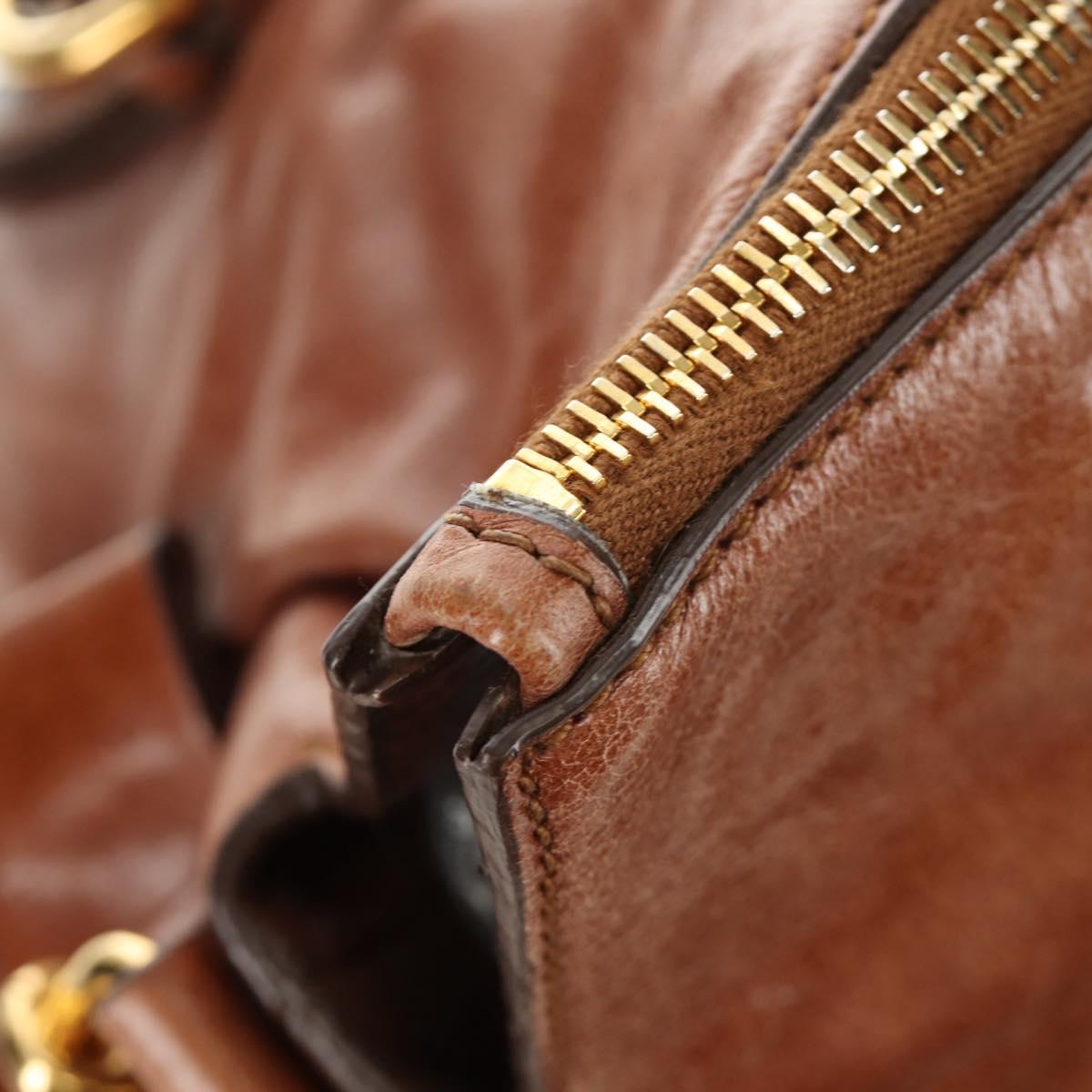Miu Miu Hand Bag Leather 2way Brown Gold Auth yk20499SAM