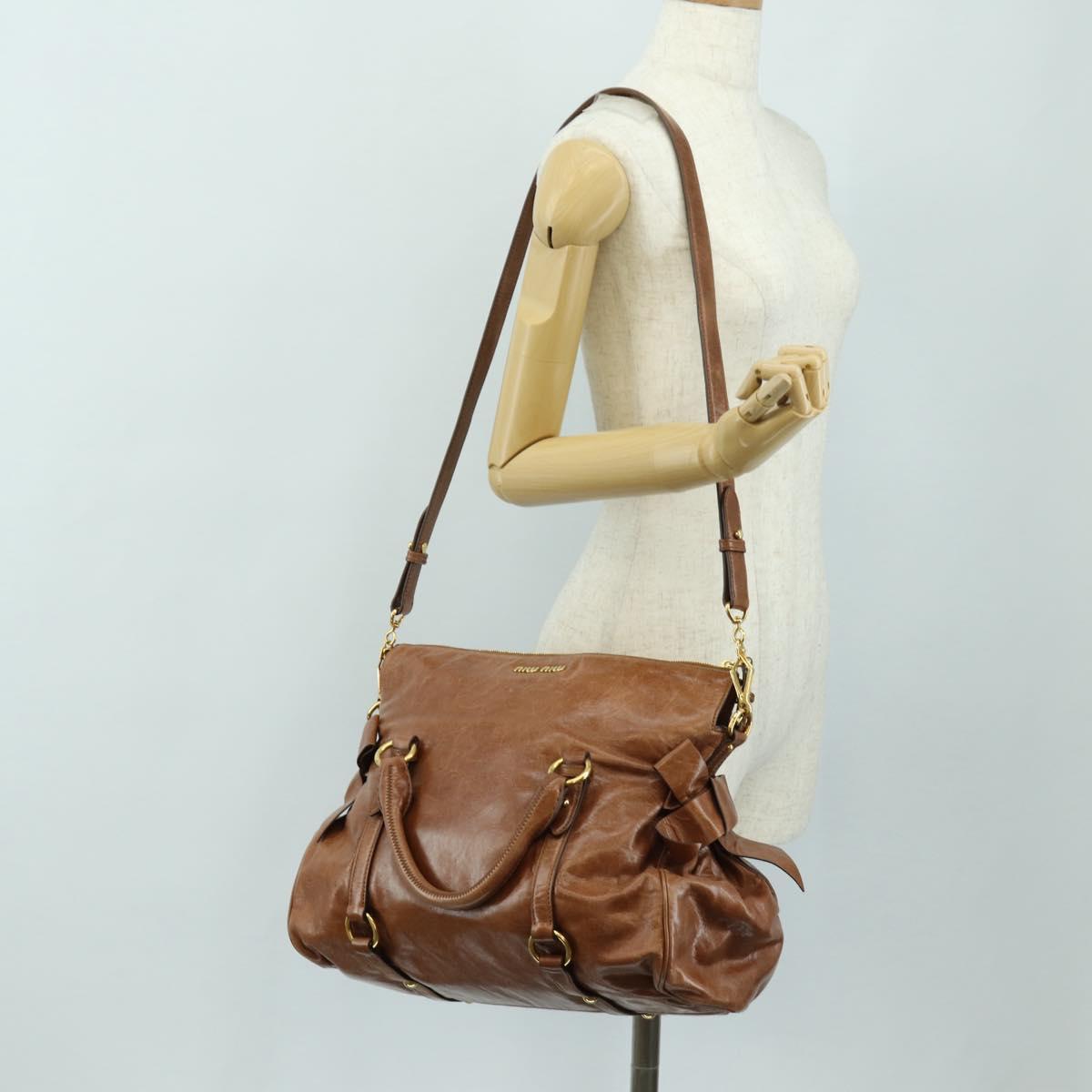Miu Miu Hand Bag Leather 2way Brown Gold Auth yk20499SAM