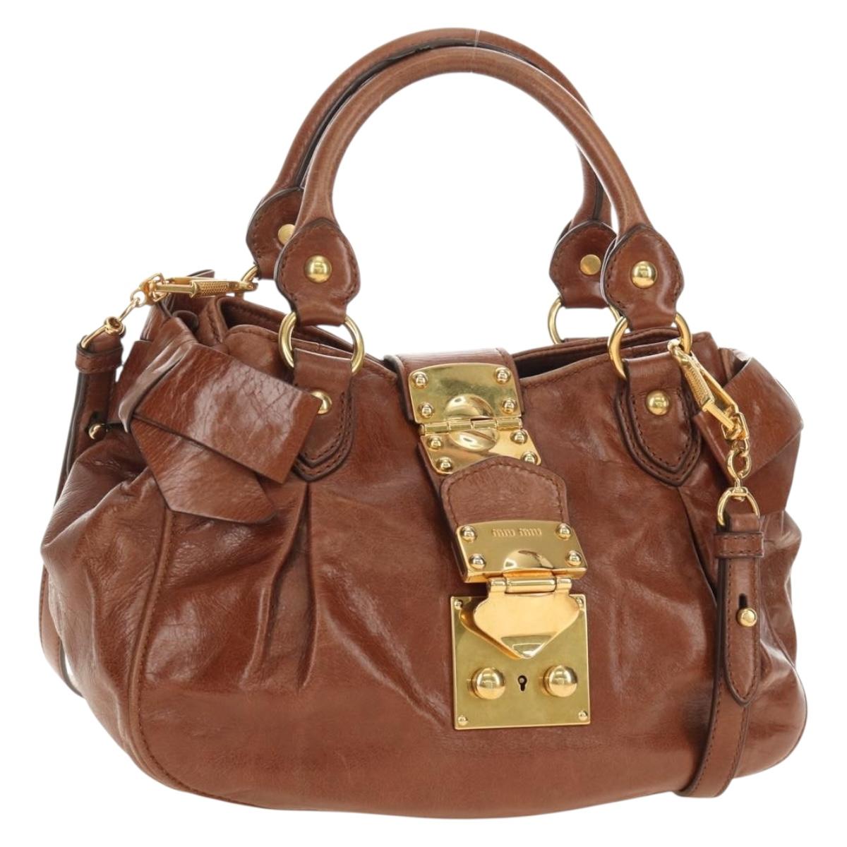 Miu Miu Hand Bag Leather 2way Brown Gold Auth yk20500SAM