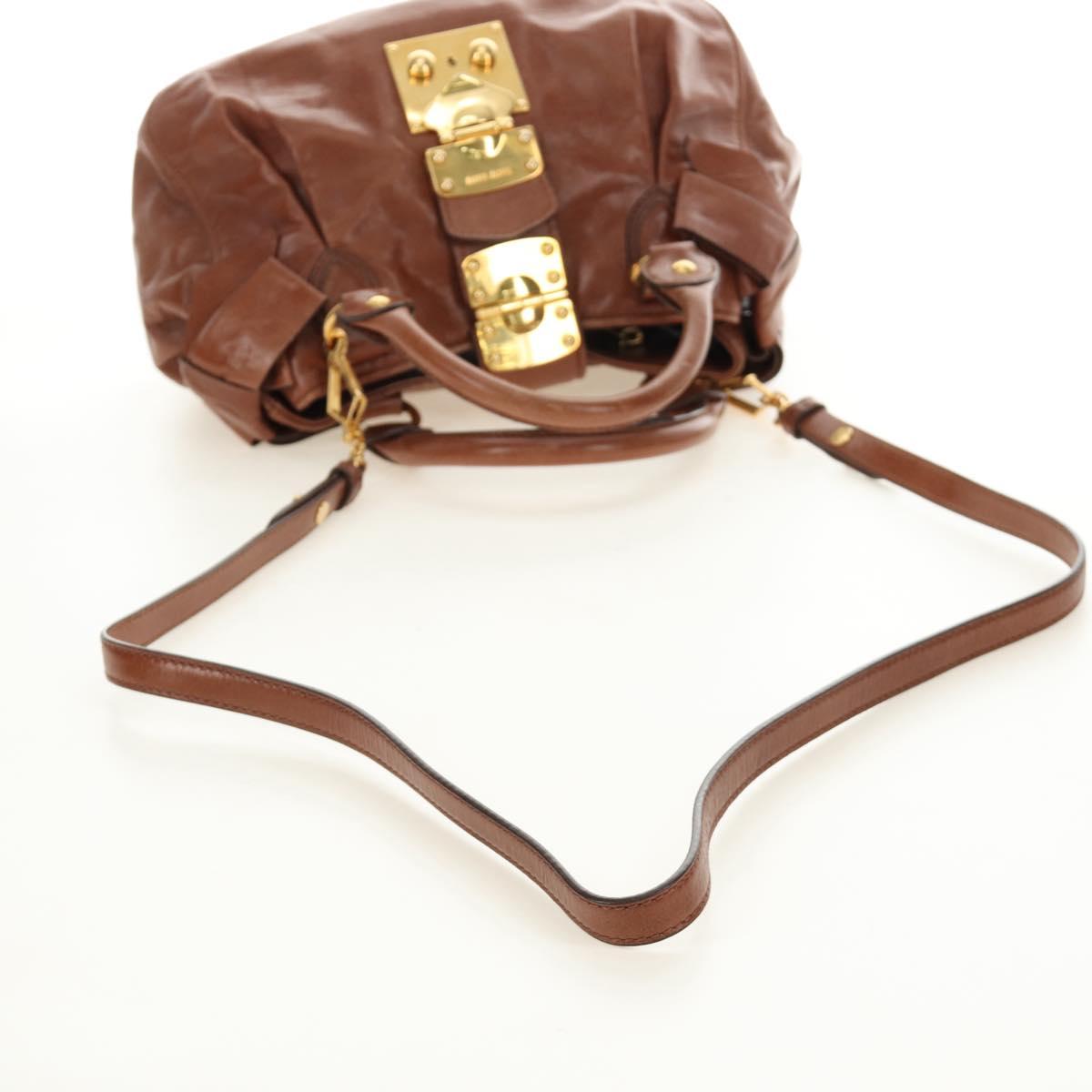 Miu Miu Hand Bag Leather 2way Brown Gold Auth yk20500SAM