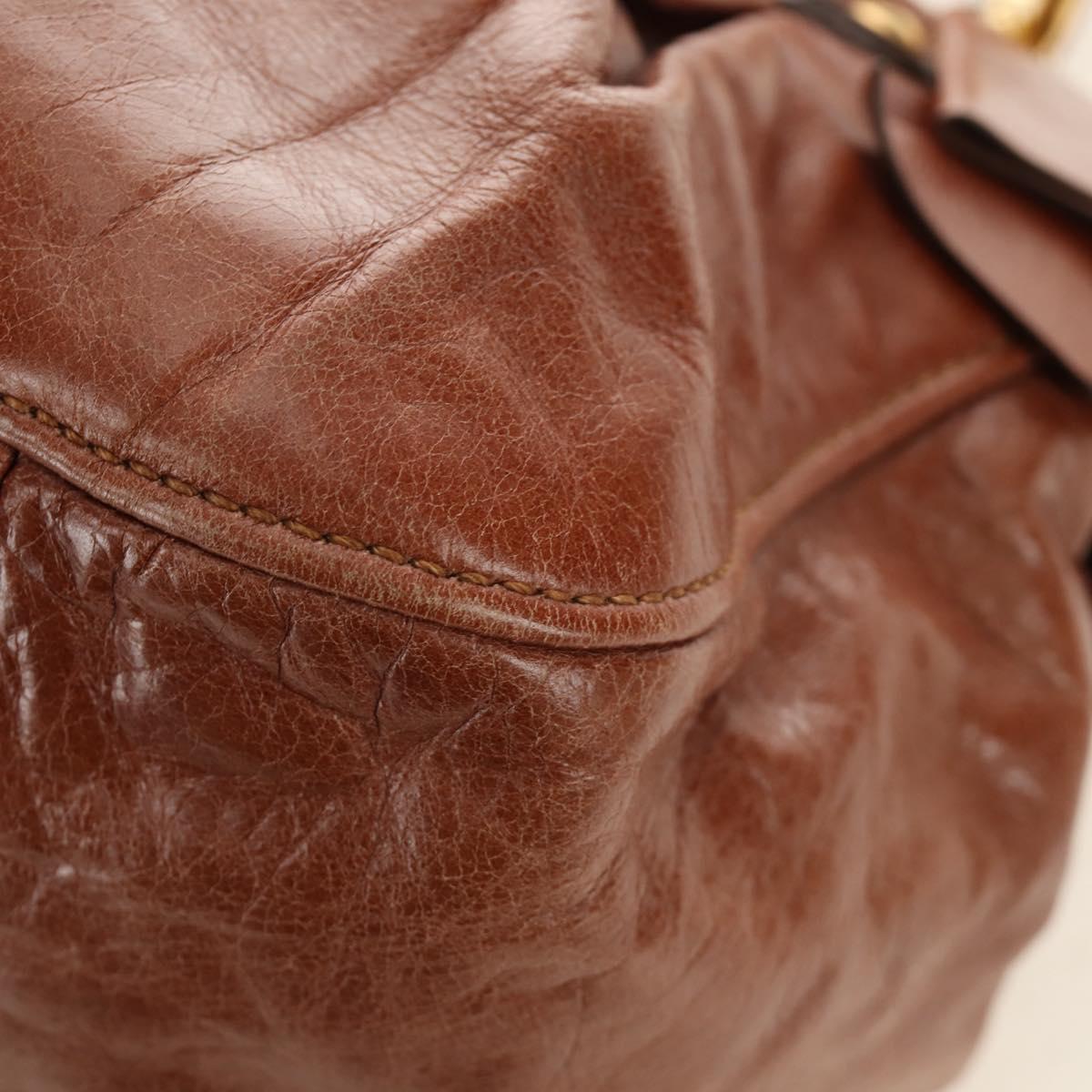Miu Miu Hand Bag Leather 2way Brown Gold Auth yk20500SAM