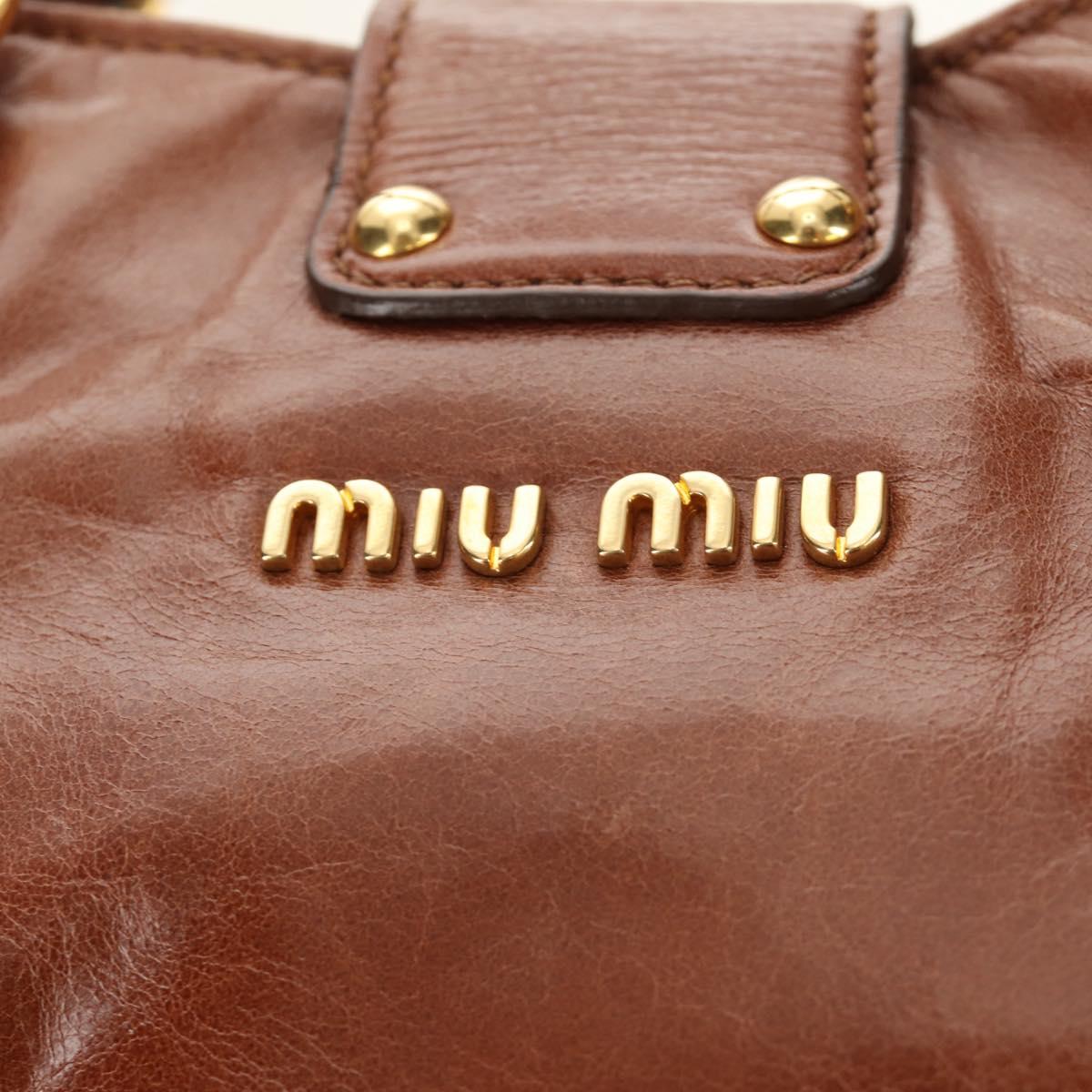 Miu Miu Hand Bag Leather 2way Brown Gold Auth yk20500SAM