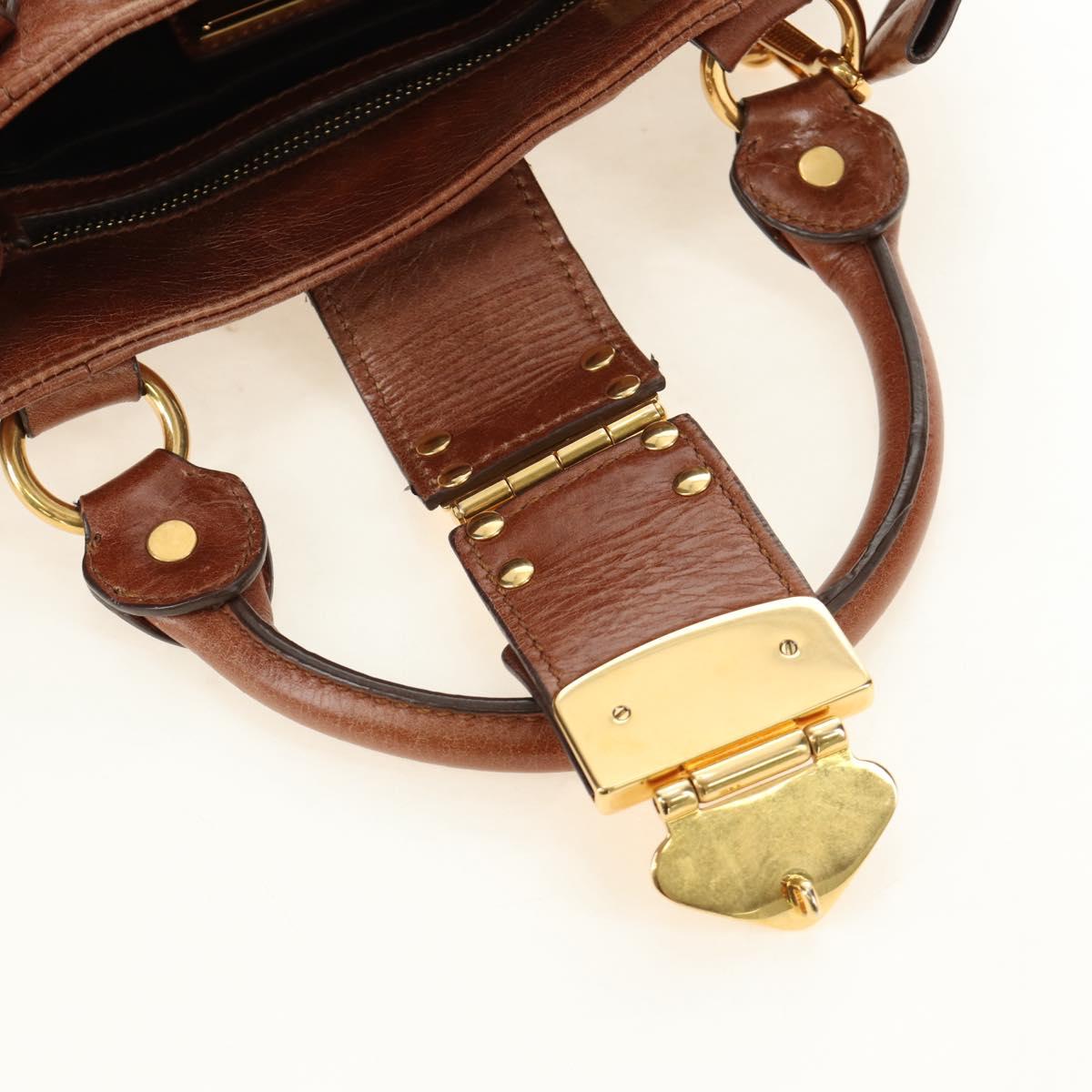 Miu Miu Hand Bag Leather 2way Brown Gold Auth yk20500SAM