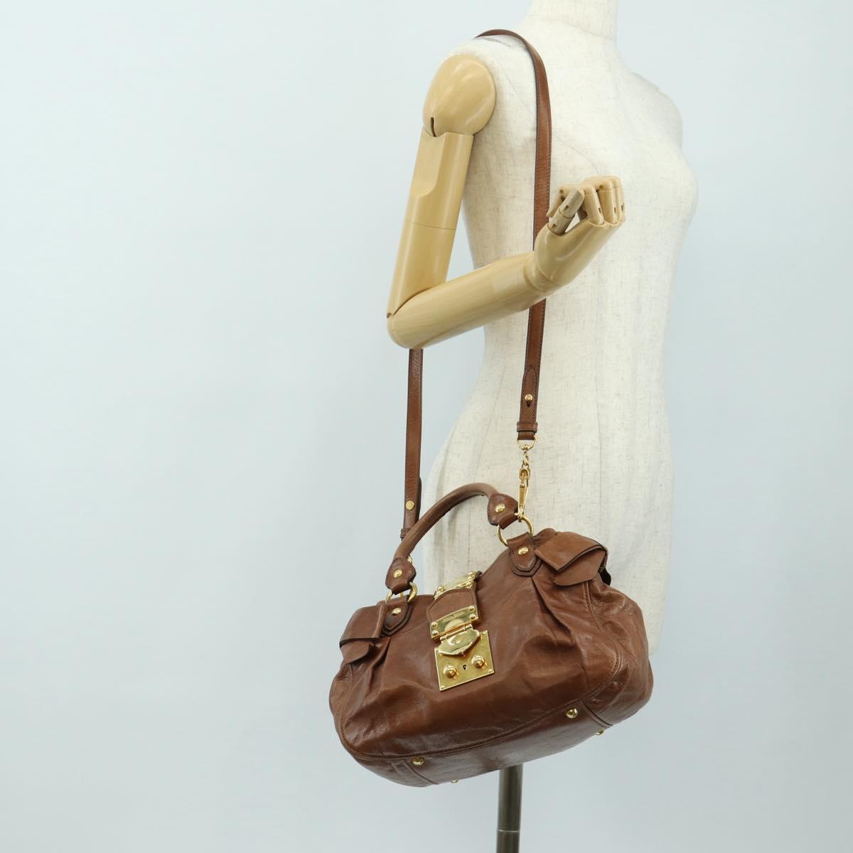 Miu Miu Hand Bag Leather 2way Brown Gold Auth yk20500SAM