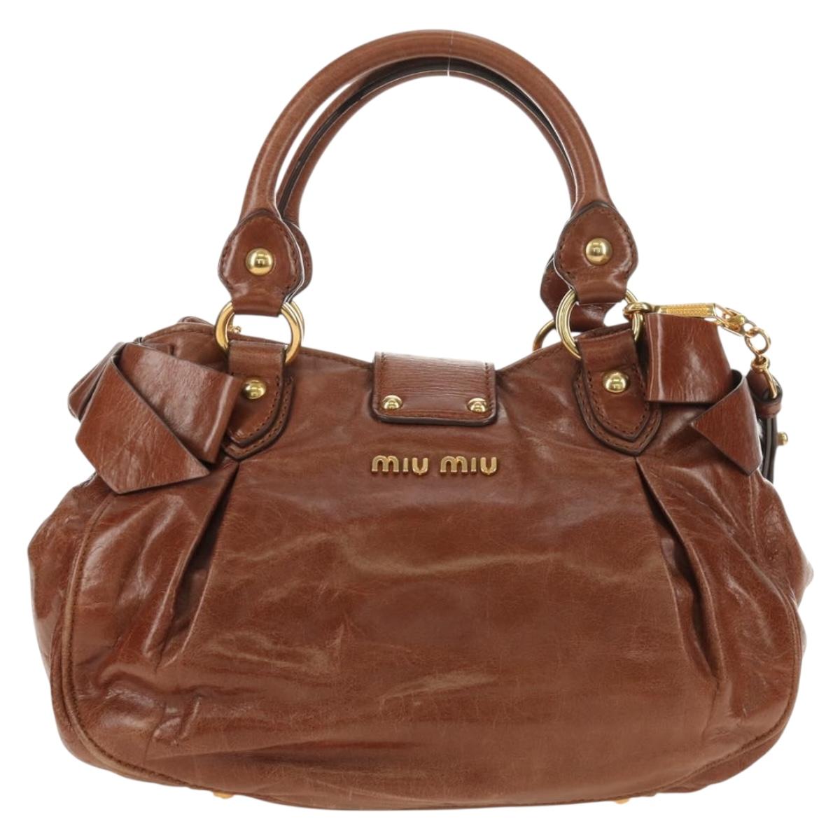 Miu Miu Hand Bag Leather 2way Brown Gold Auth yk20500SAM