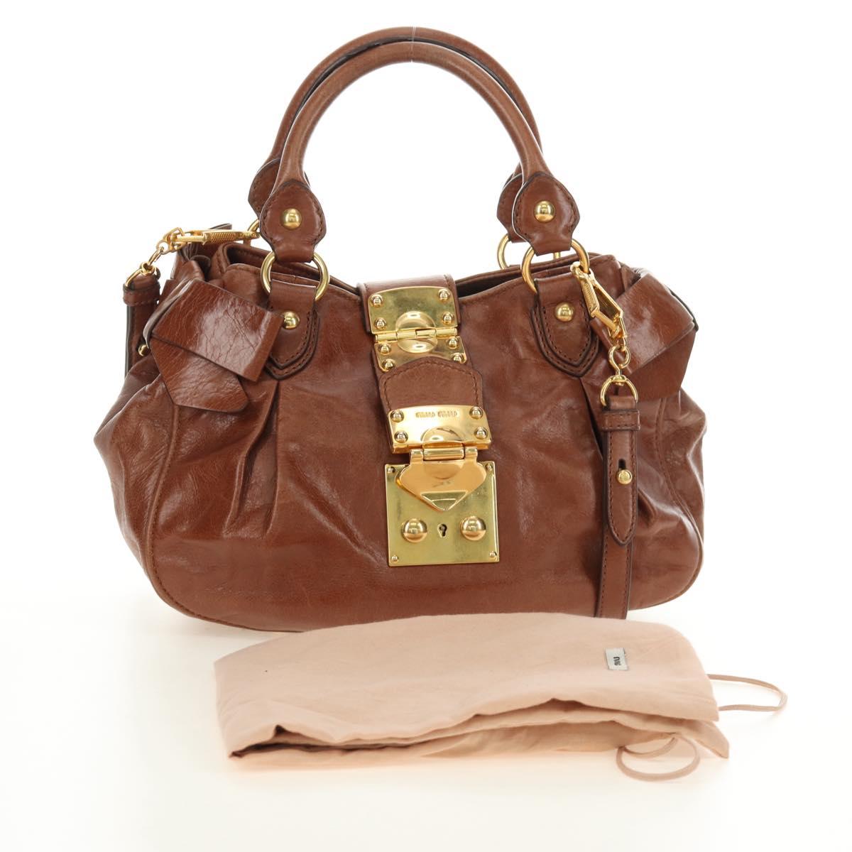 Miu Miu Hand Bag Leather 2way Brown Gold Auth yk20500SAM