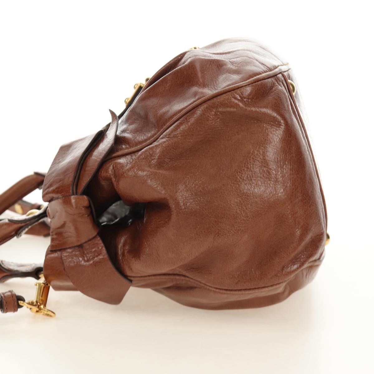 Miu Miu Hand Bag Leather 2way Brown Gold Auth yk20500SAM