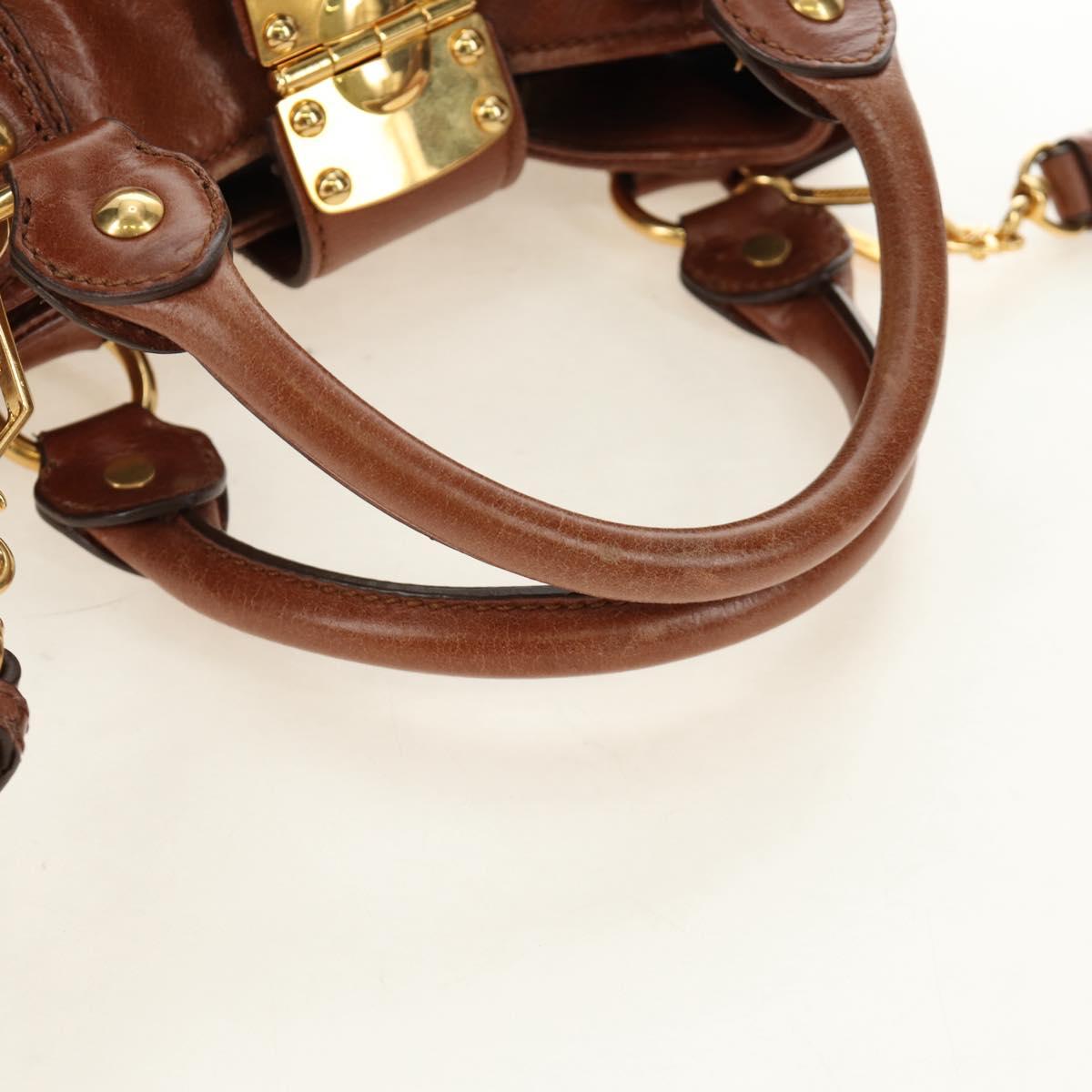 Miu Miu Hand Bag Leather 2way Brown Gold Auth yk20500SAM